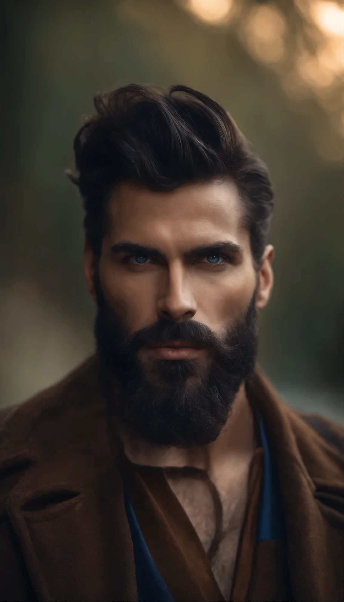 (the best quality,8k,Realstic),bel homme,Barbe abondante,macho,yeux bleus,cheveux bruns, surpoid, chauve, headsot, looking at camera