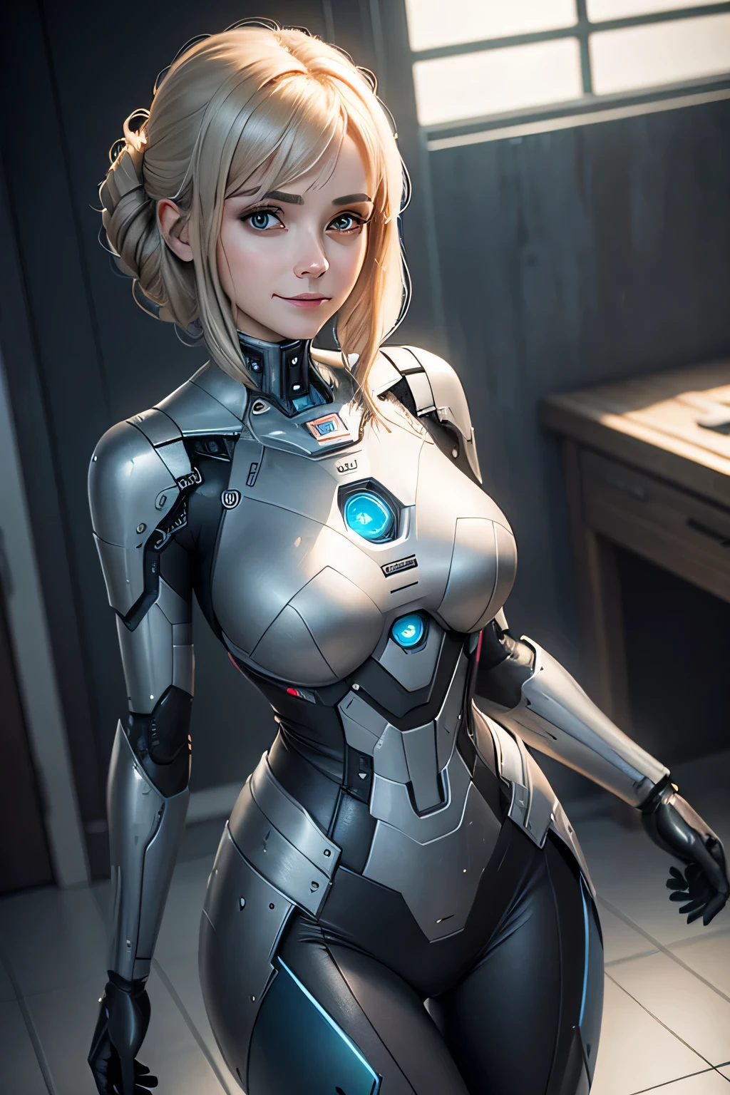 A married woman turned into a robot Appearance remains human The machine only looks like a chest. put on a fake smile indoor
