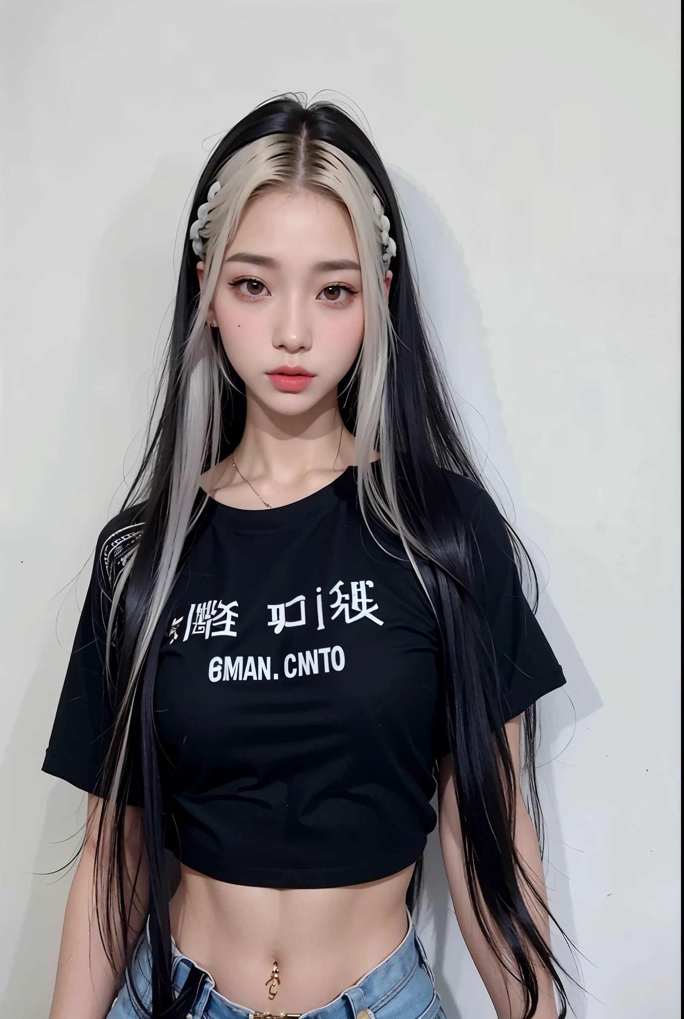 a close up of a woman con cabello largo wearing a black shirt, con el pelo largo y blanco, cruel korean gothic girl, con pelo largo y blanco, asian girl con cabello largo, muchacha coreana, peinado de corte hime blanco, con cabello largo, ulzzang, su cabello es blanco, asian girl, pelo de dos colores, peinado recto, con pelo largo y rubio, jaeyeon nam