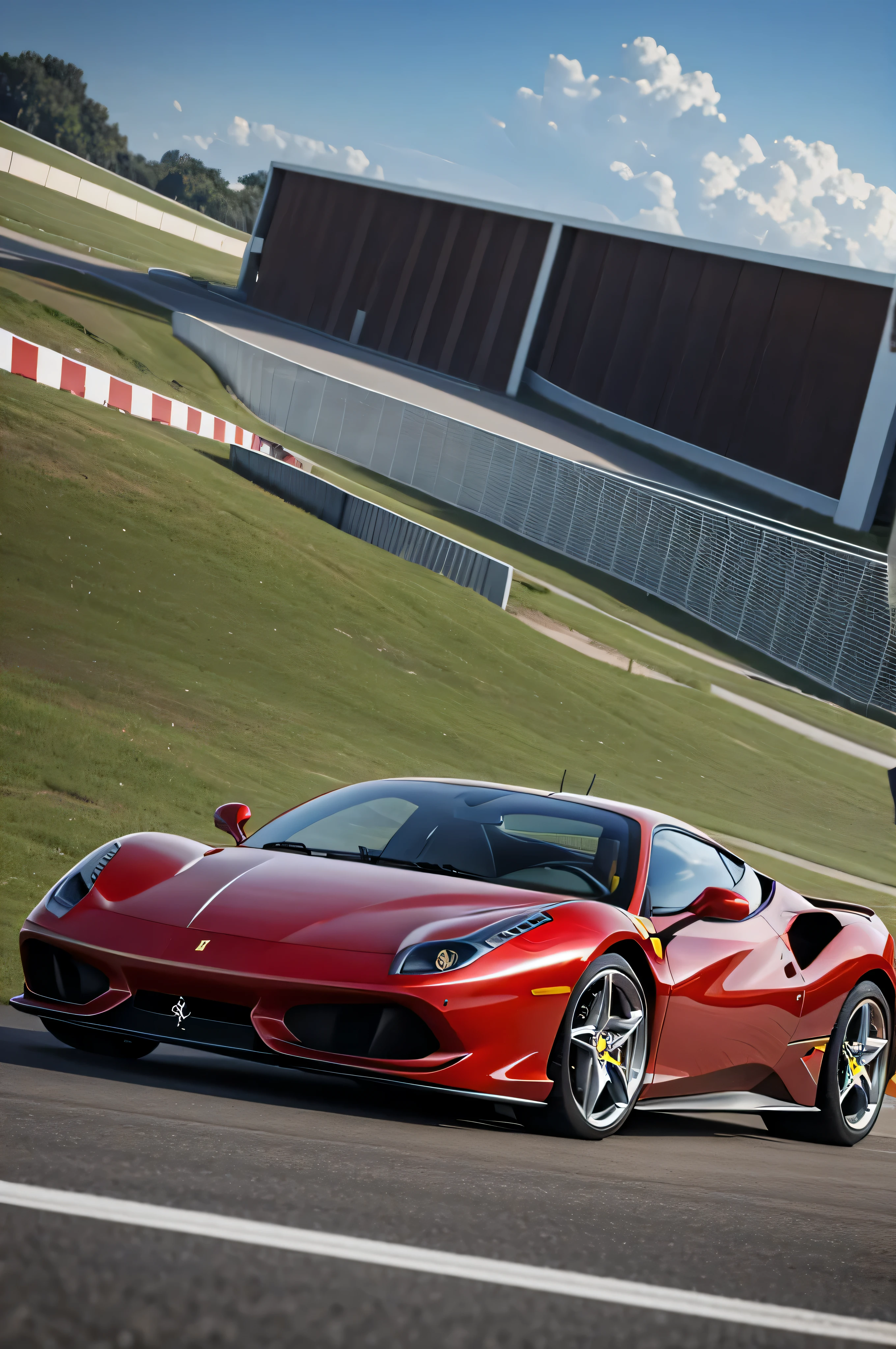 Ferrari com duas pessoas dentro, visto de fora