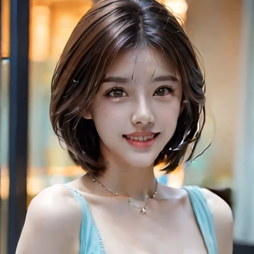 (masterpiece, best quality:1.2, photorealistic, 8k), 1girl, solo, mature,  highly detailed face, detailed brown eyes, double eyelids, detailed lips, (beautiful teeth), shinny brunette hair