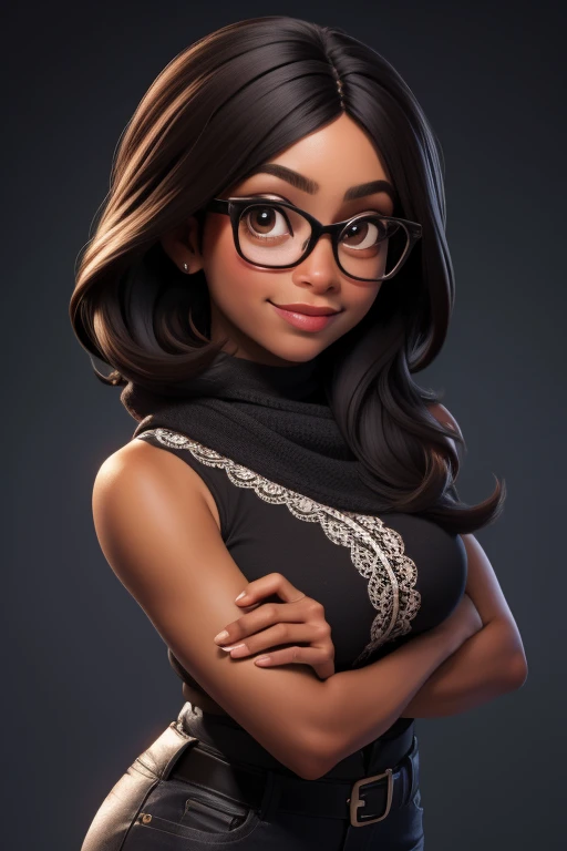 Obra-prima, de melhor qualidade, uma mulher  de pele parda, cabelo cacheado preto e curto, brown glasses and eyes. nua