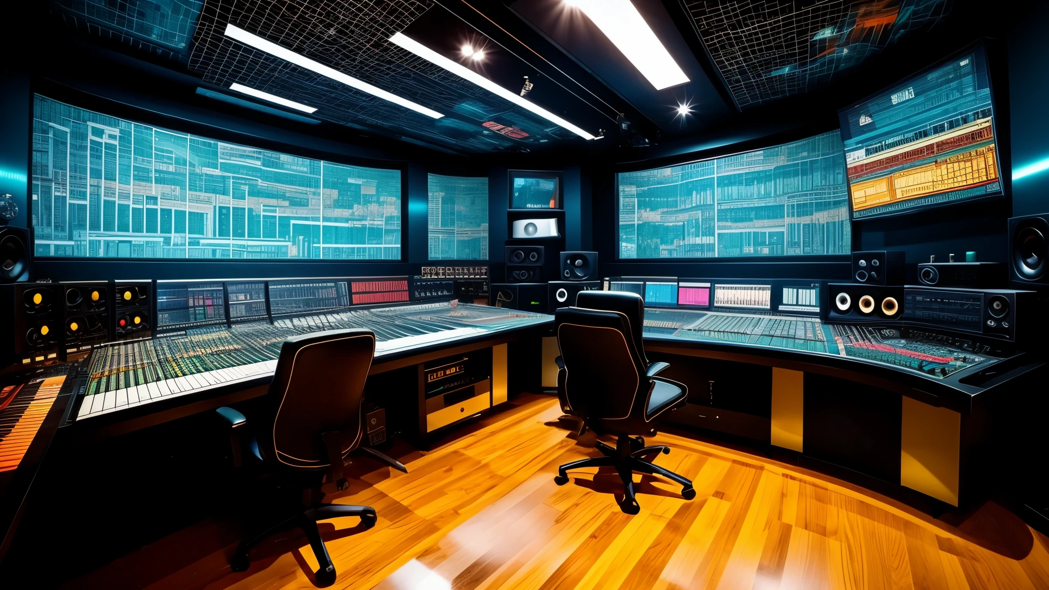 hip-hop music production studio. Double split complementary color scheme