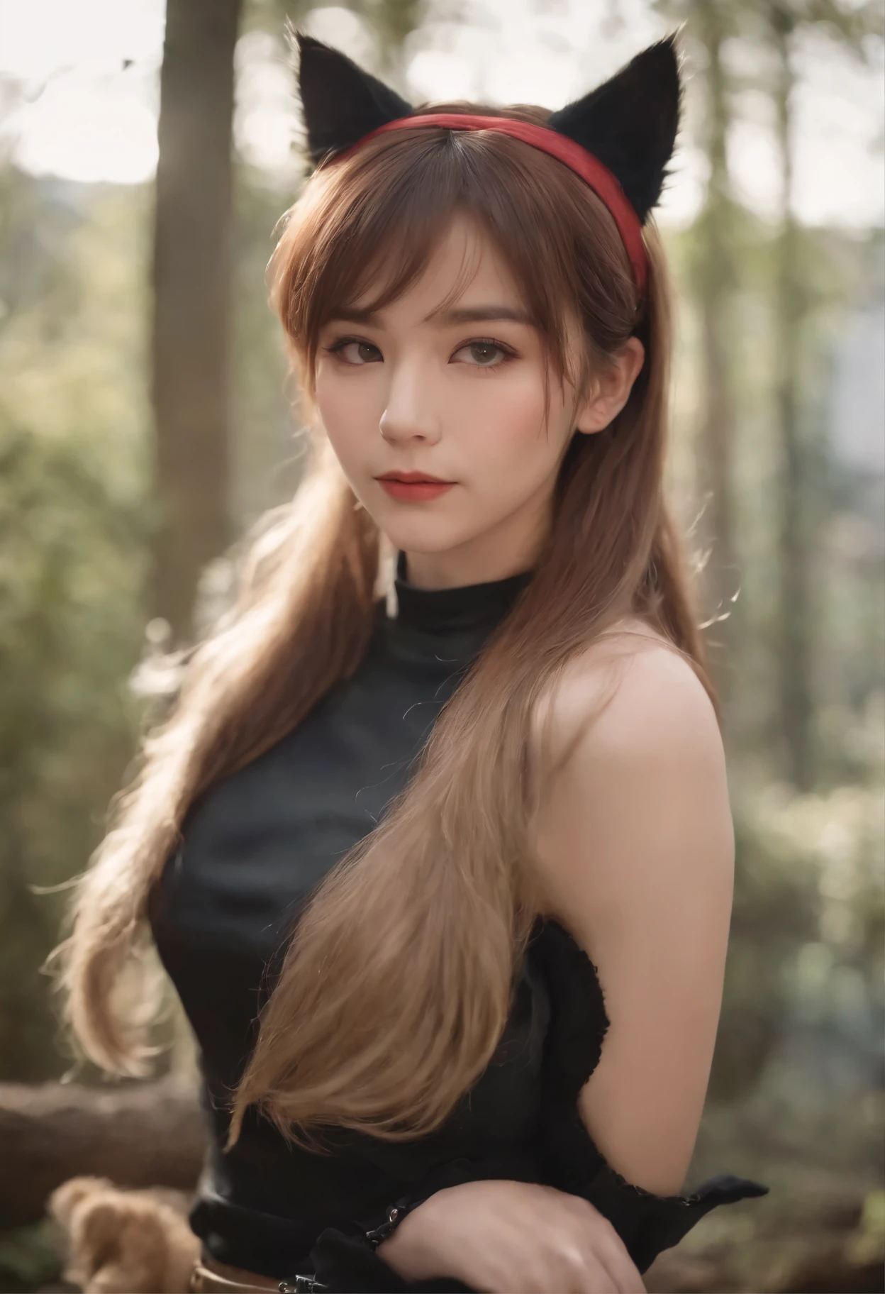 20 year old girl with cute cat ears,Inohakkai cosplay,