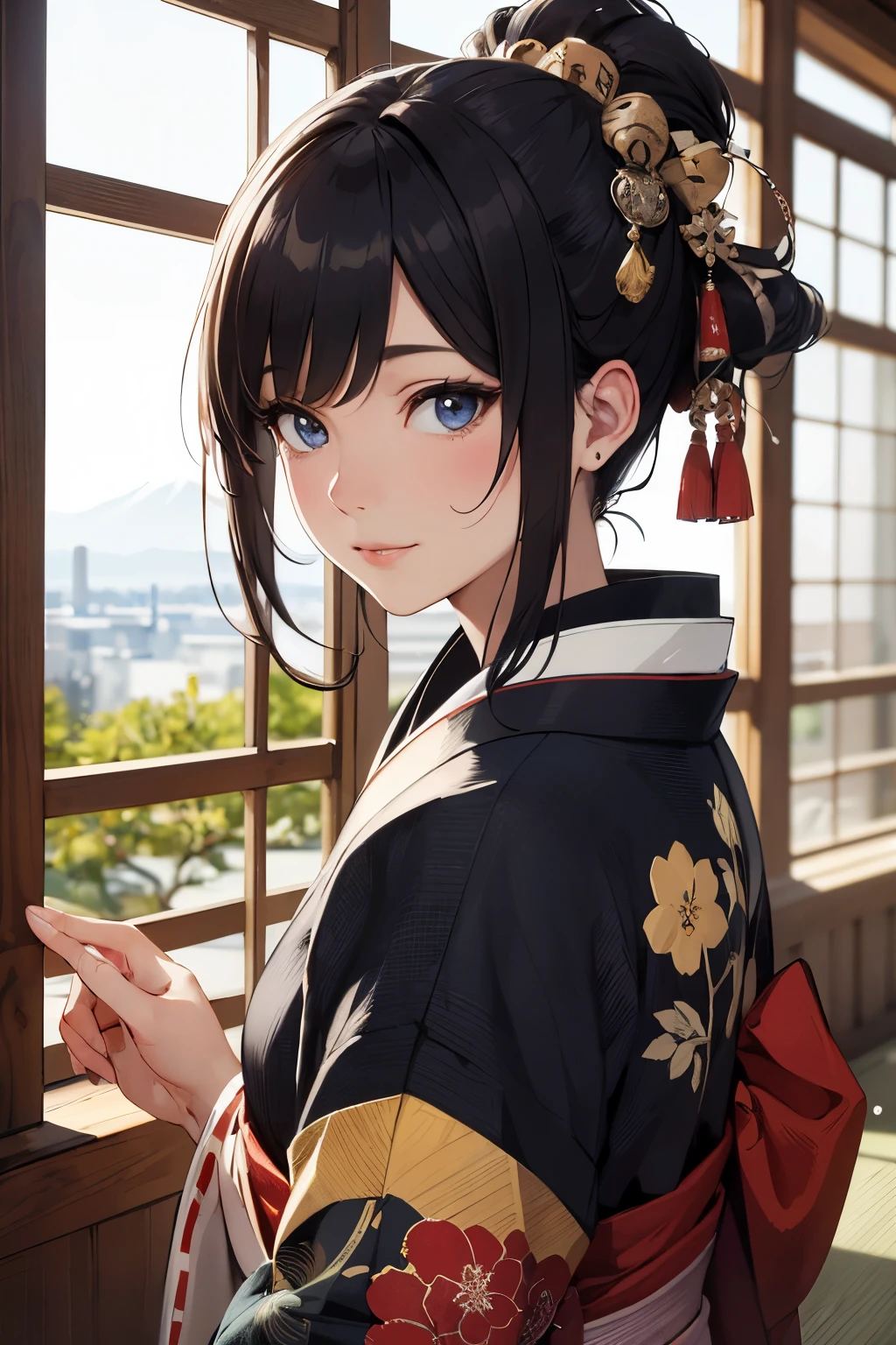 ((highest quality)), ((masterpiece)), (be familiar with), perfect face,,Beauty,fantasy,Japan,古都の背景の中にいるBeauty
