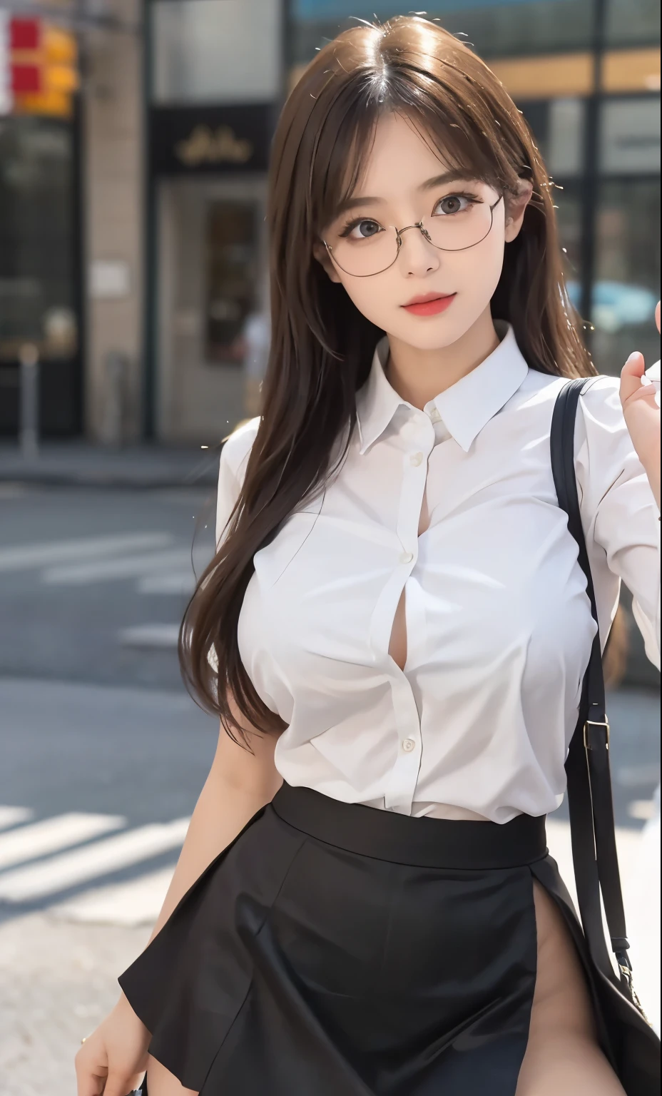 Ulchan-6500-v1.1, (RAW photo:1.2), (realistic:1.4), beautiful detailed girl, very detailed eyes and face, beautiful and fine eyes, That&#39;s ridiculous, incredibly That&#39;s ridiculous, huge file size, Super detailed, High resolution, very detailed, highest quality, masterpiece, ((fashion clothes in diverse colors)), figure, very detailed, cg, unified, 8k wallpaper, wonderful, small details, masterpiece ,highest quality, very detailed cg uniform 8k wallpaper, light shines on your face, movie lighting, 1 girl, 16 years old, long white hair, side split, (big breasts), (No panties)), (Glasses), ((dynamic pose))), ((sexy pose))), (camel toe), (half), (pantyhose)), ((black hip skirt))