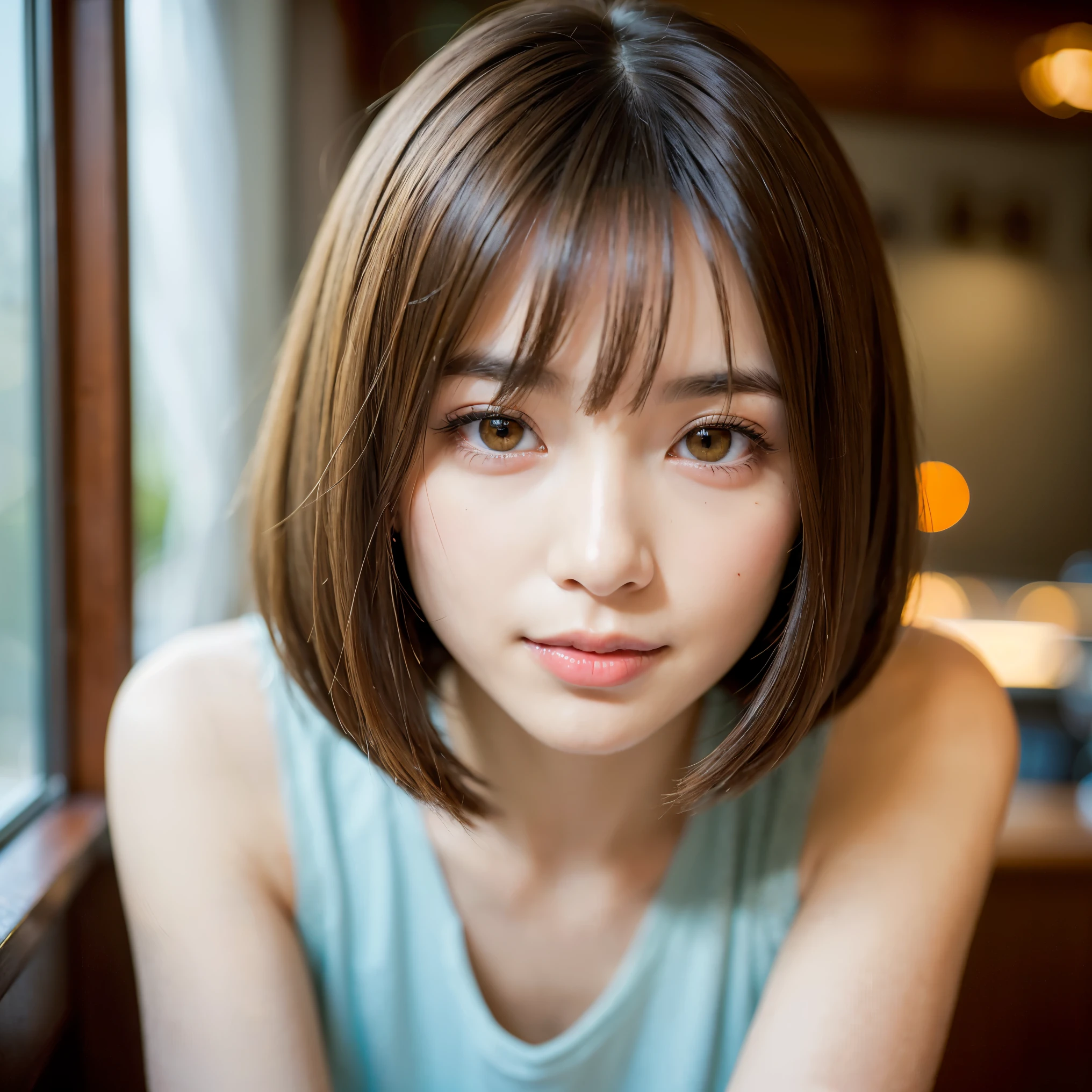 super highest quality, face focus, soft light, ultra high resolution, (realistic:1.4), RAW photo,
1 Japanese girl, alone, cute, (pupil, There'There'There's a light in my eyes), (detailed beautiful face:1.3) ((High resolution details of human skin texture:1.3)
(long hair),
indoor, (Old coffee shop)
Cotton sleeveless dress, (Beautiful straight bob hair down to the tips:1.3) elegant and neat intelligent and stylish
(portrait) 高精細にpupilにフォーカス diffused light from window beautiful gradation gentle smile beautiful gradation