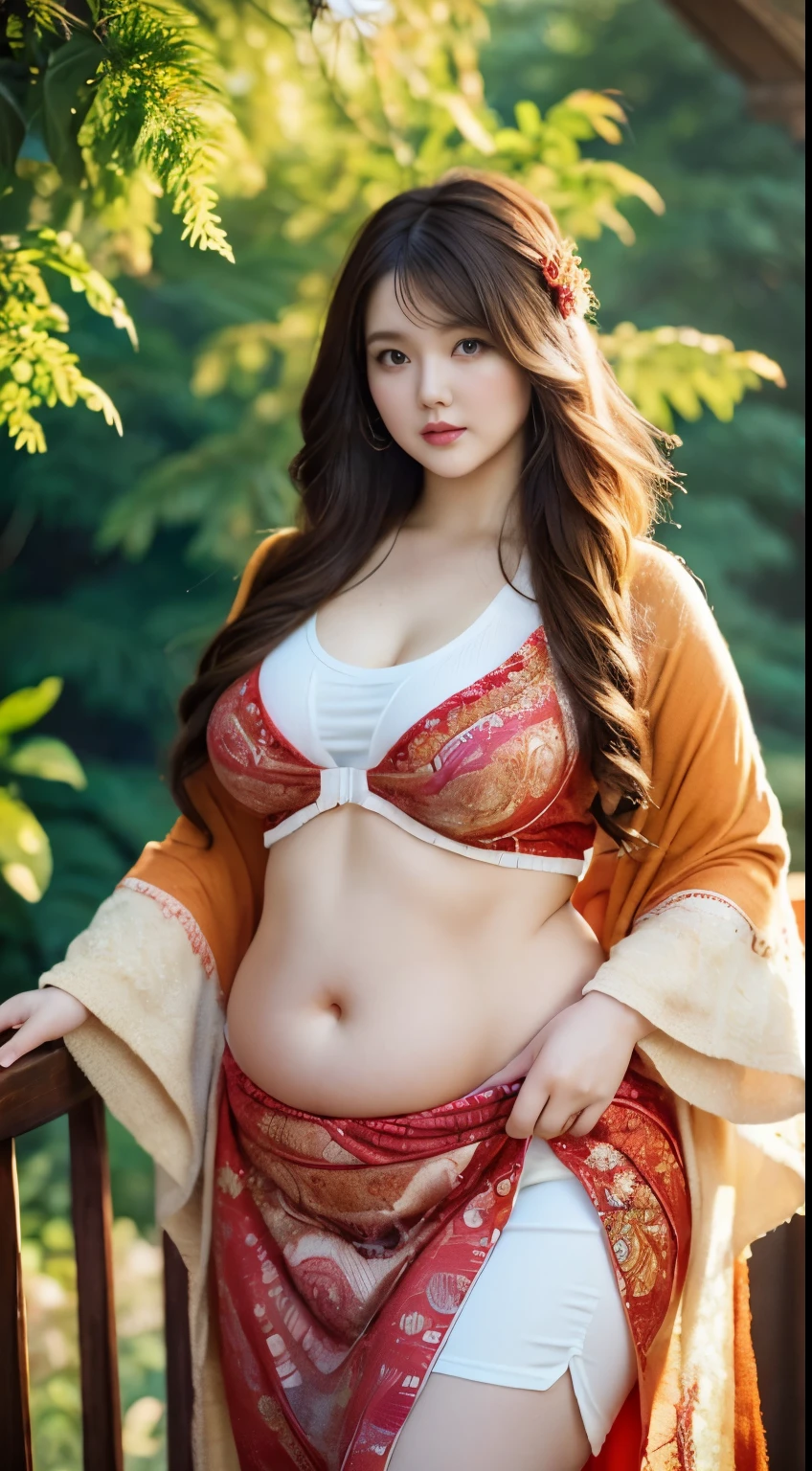 1girll, Solo,Red cowboy shooting, (long dress set), From the top, (zentangle, mandalas, Tangled, Winding), (Lingxiaohua: 1.2) offcial art, Unified 8k wallpaper, super detailing, Aesthetics, Masterpiece, Best quality, Realistic.Korean goddess fat plus size model，（Kpop idol）(((Angela white sexy girl))),，Fat、(plus-sized)woman model，()，(A bulging belly)，，((()))，(Large size elegance)，，Weigh more than 100 pounds，(Fresh sunshine)，Vivid colors，Three-dimensional。(((full bodyesbian))),(Meticulous depiction)，(Natural and vivid)，Highlight the cuteness and charm of big fat girls，It's a reverie。Soft and plump belly ，very sexy outfit，Precise anatomy，The whole picture is like a detailed realistic CG rendering，The highest image quality will make you unforgettable。cardigan and t-shirts with long skirts 