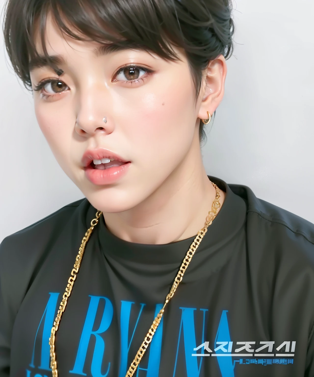 un primer plano de una persona con un collar en una cadena, Jimin\los labios carnosos, Jimin\la nariz griega, park Jimin, Jimin\his right eyelid is swollen, Jimin, accurate Jimin face, yoongi de pelo negro, jungkook, hyung tae, TaeJune Kim, kim doyoung, hong junio hyung, pale korean adorable face, foto de perfil en la cabeza