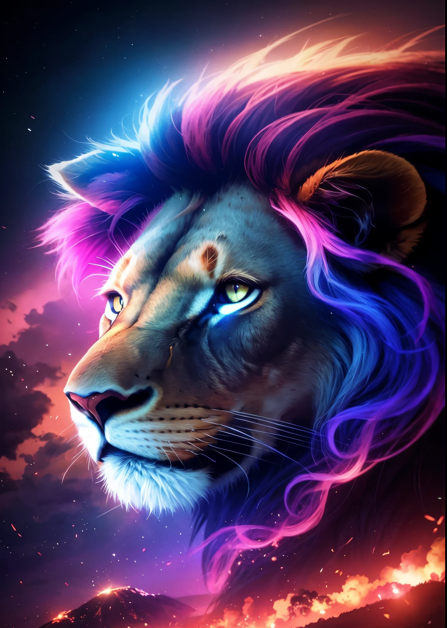 Lion, Divine Lion, naturais, Natureza, Natureza, Linda, renderizado, fotorrealista, UltraHD, 4k, texturasdetalhadas, thunders, sombras detalhadas, cores detalhadas, por do sol, sol se pondo, Sunset, Natureza Linda, Great Divine, por do sol, contraste detalhado, contraste realista, high resolution, cores detalhadas, fogo, eletricidade, divina criatura, 8k, Detailed Realistic, 16K, 8K, HD, contraste detalhado, contraste realista, high resolution, cores detalhadas, fogo, eletricidade, divina criatura, 8k, Detailed Realistic, Elegante,