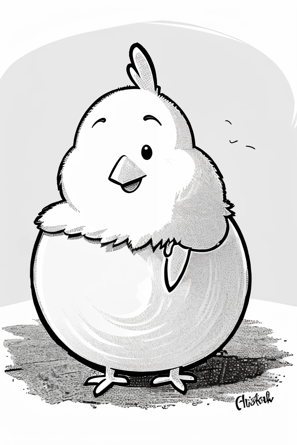 black-and-white cartoon cute easter chicken