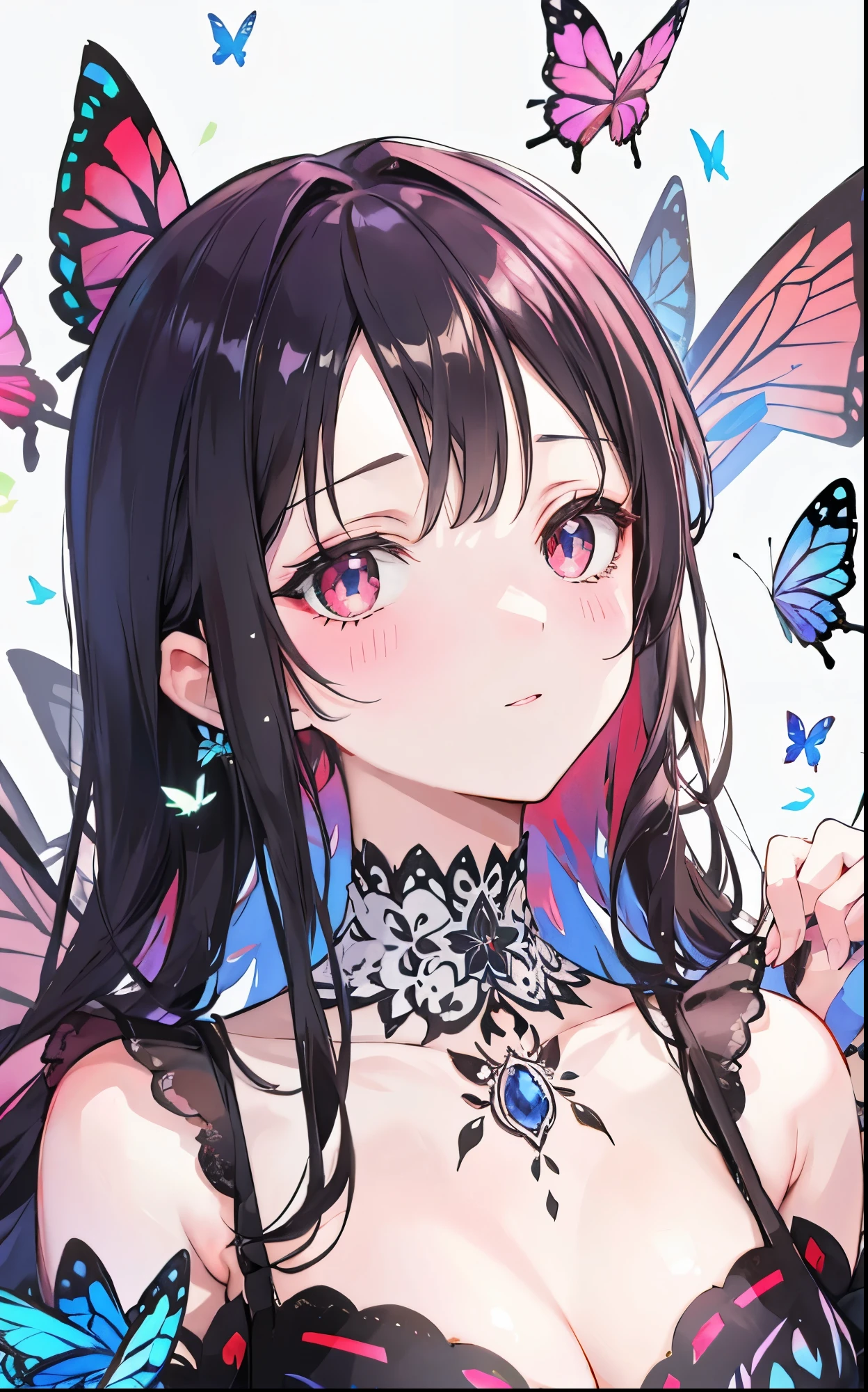 A butterfly fairy surrounded by butterflies，Red-faced beauty