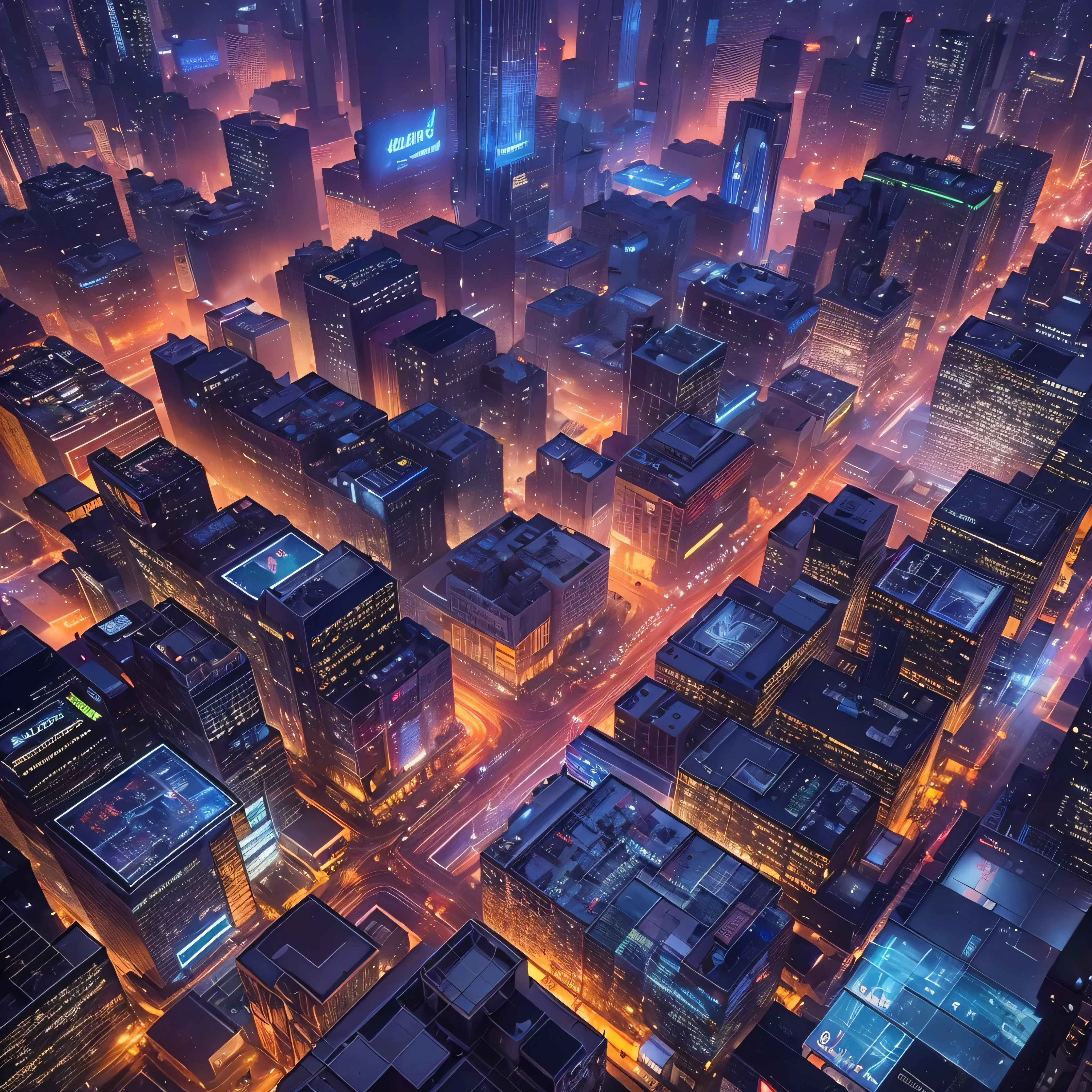 Visualize a futuristic metropolis, inspired by the visual world of "coureur de lame 2049", where technological advancement and ecological decay coexist in a vivid image of dystopia and hope. Les gratte-ciel, shrouded in neon lights that pierce a veil of mist, standing like giants watching over a city of a thousand secrets. Les couleurs vives des panneaux publicitaires holographiques contrastent avec les ruelles sombres et humides, where the rain reflects each burst of light in a kaleidoscope of blues, de roses et d'oranges. Dans les hauteurs, aerial vehicles trace fluid paths between towers, tandis qu'au sol, the diverse but often isolated crowd makes its way through crowded markets and forgotten neighborhoods, testifying to the constant struggle between survival and'aspiration for beauty in this era of contradictions. Cette ville est un personnage en soi, a complex network of'intertwined stories, d'technological ambitions and quests for'humanity, providing a sumptuous backdrop to tales of courage, of discovery and reflection on our own future.
