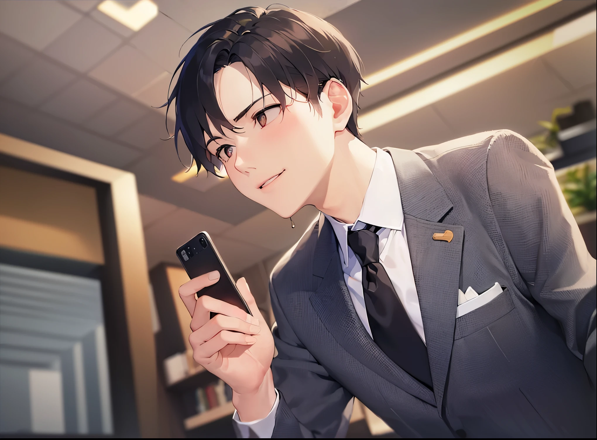 The background is an office、ceiling、wall