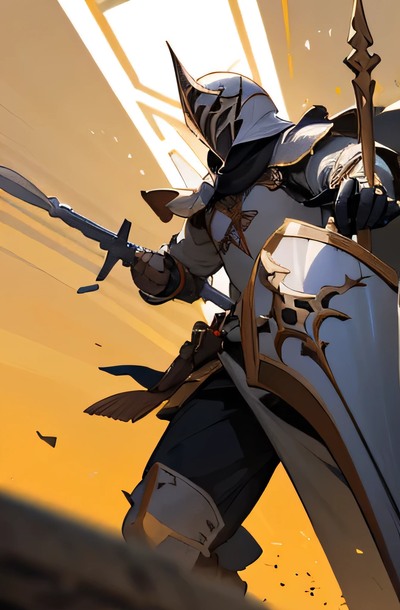Desenhe um guerreiro com armadura celestial, com postura,