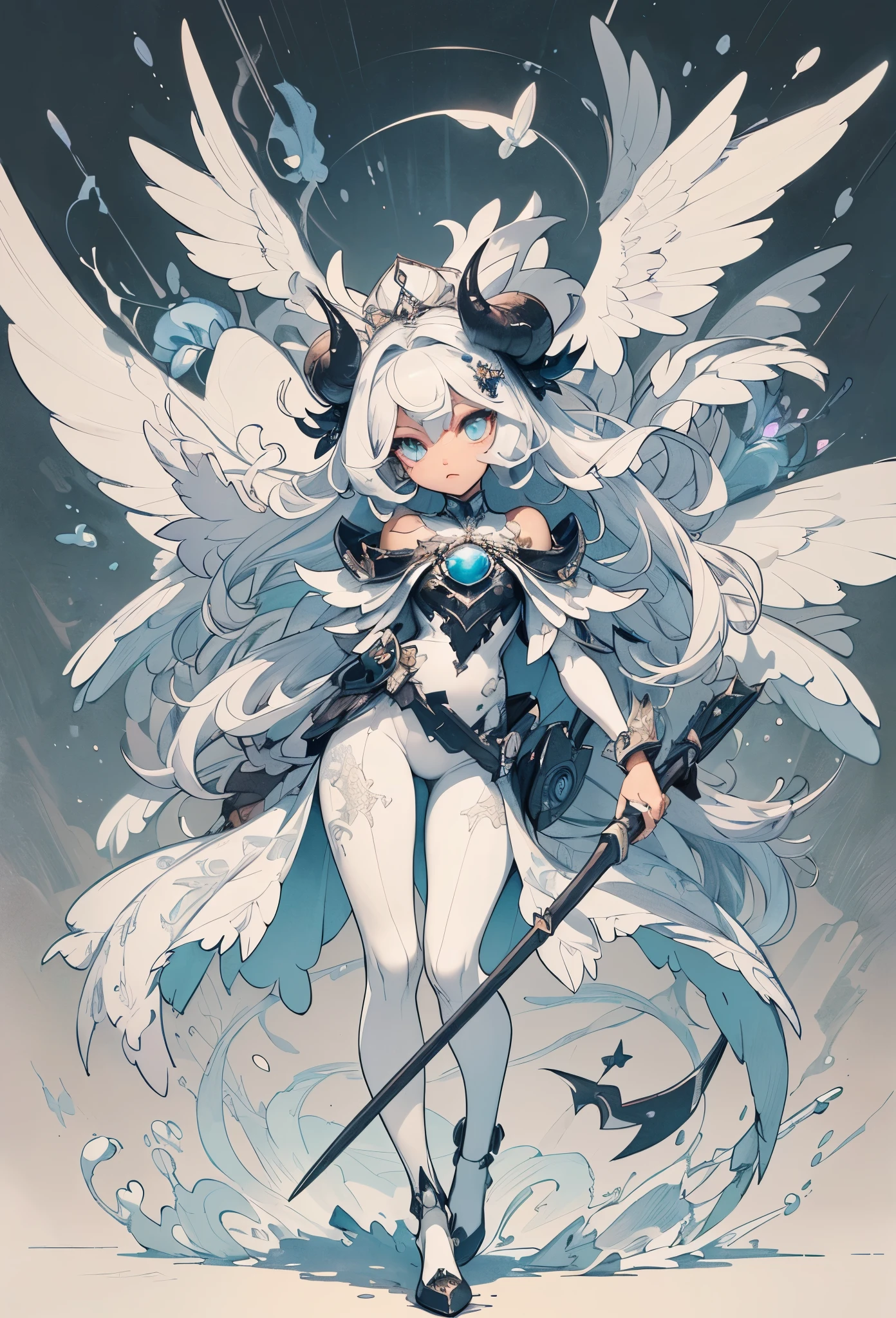 black and white drawing girl goth demon ferry black wings 20 old