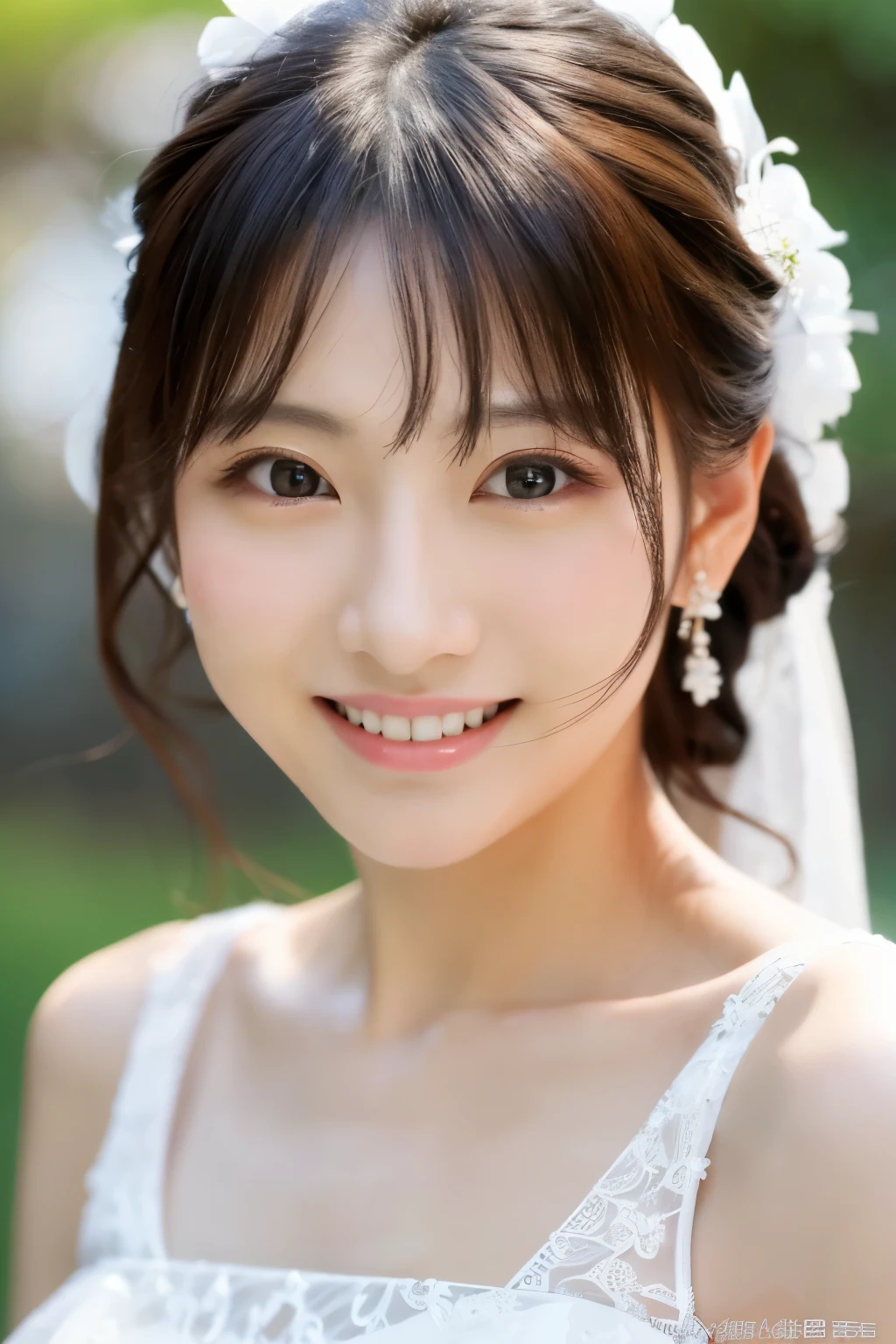 highest quality、8K、32K、high resolution、Super realistic、detailed、masterpiece、((couple))、Japanese、Japanese、27歳女性と28歳男性のcouple、wedding style、Wedding dress、smile、Beautiful hair、beautiful skin、beautiful eyes、Close-up、selfie