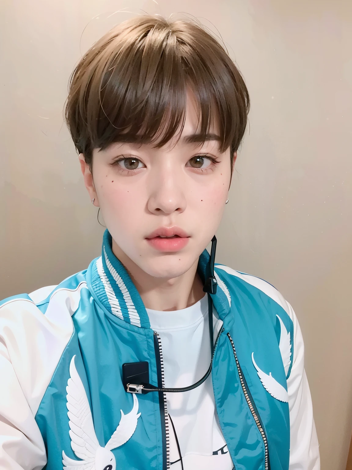 hay un joven con una chaqueta azul y un estetoscopio, Jimin\los labios carnosos, park Jimin, Jimin, Jimin\la nariz griega, accurate Jimin face, Jimin\his right eyelid is swollen, retrato de jossi de blackpink, Jung Jaehyun, hyung tae, Con pelo corto, foto de perfil en la cabeza, cuchilla del grupo de drenaje