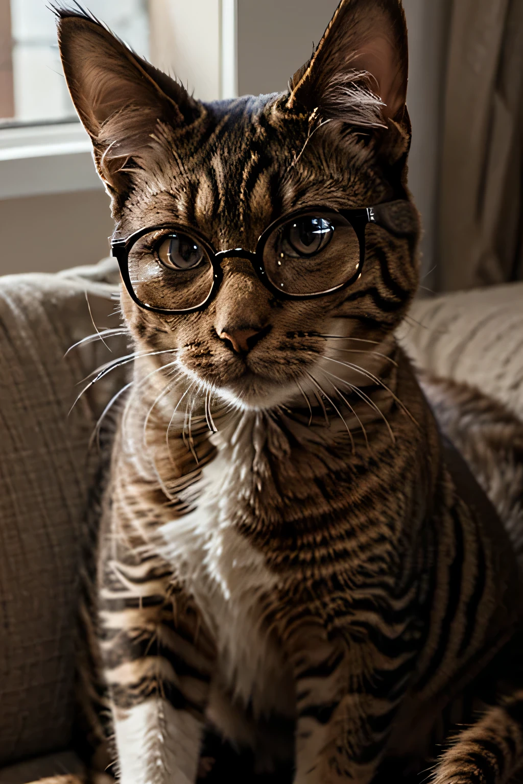 illustration of a realistic cat with glasses