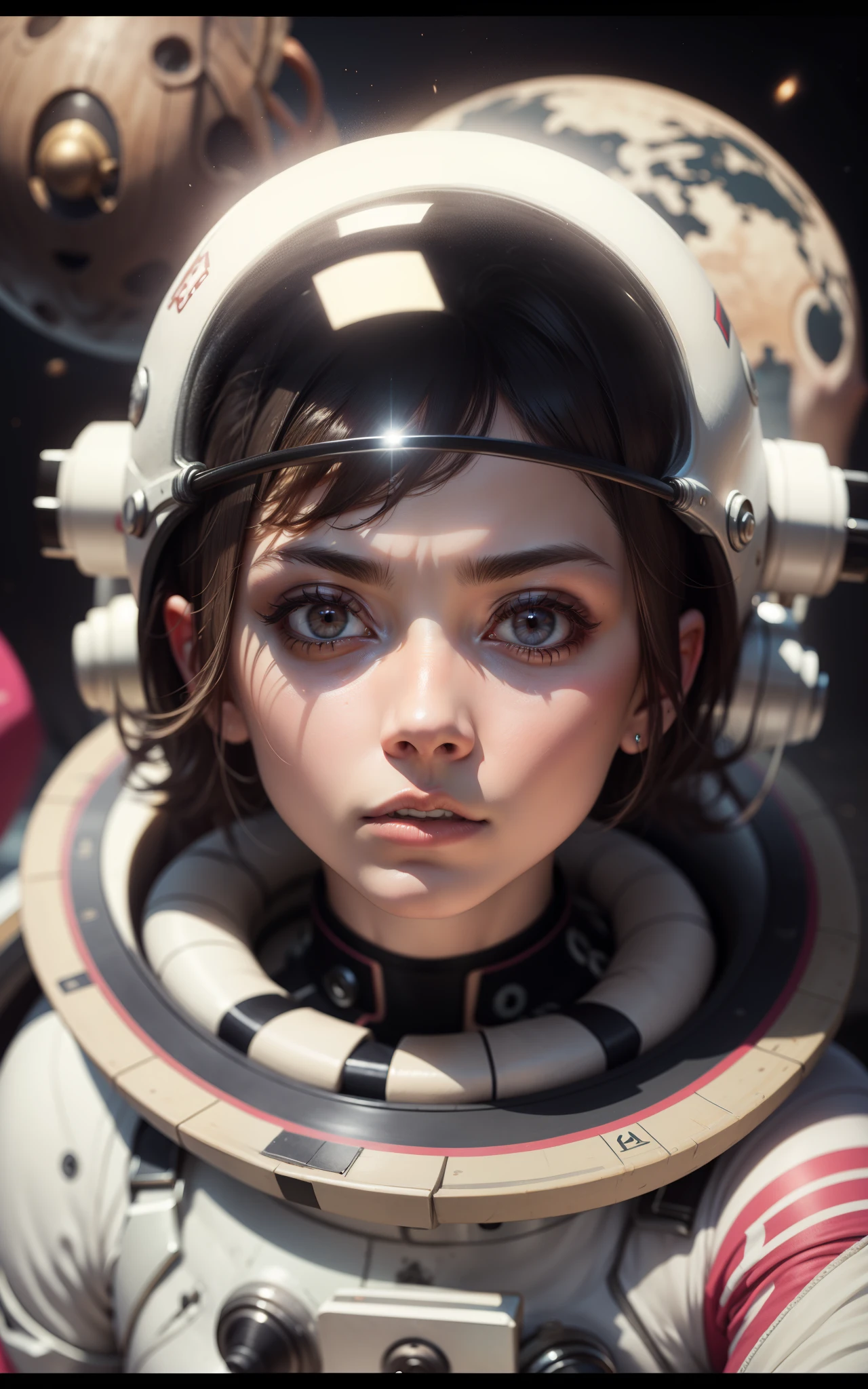 "rosto de uma garota perdida no traje espacial Marsje", filmic, "planetas circundantes":0,6)