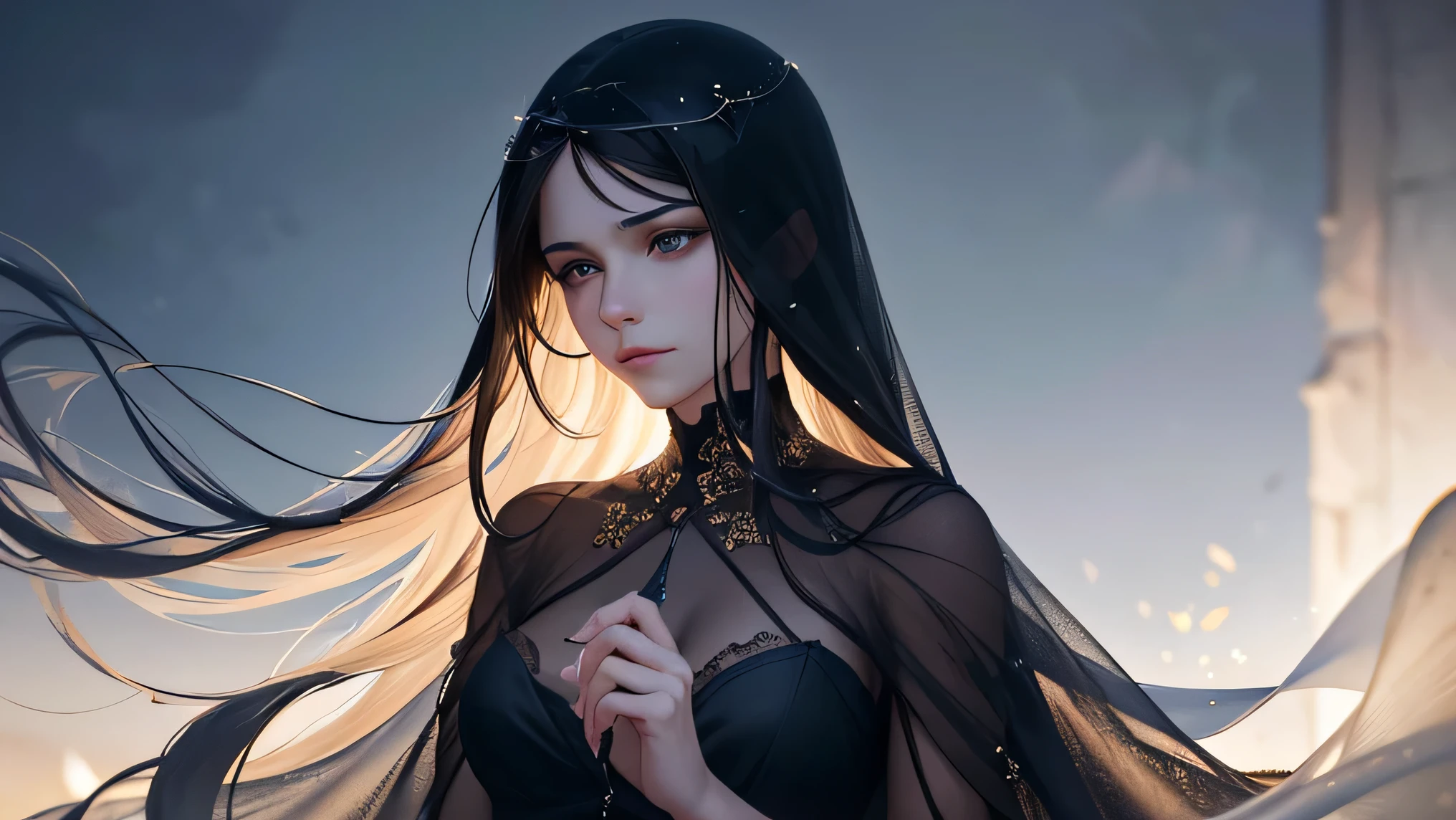 (melhor qualidade,4k,8k,high resolution,obra de arte:1.2),ultra-detalhado,(realista,photorealista,photo-realista:1.37),retrato,woman in veil,Ethereal presence,Attracting attention,Curiosidade,todas as esferas da vida,colorful veils floating,Aura misteriosa,beleza estonteante,Cabelo varrido pelo vento,olhar hipnotizante,dark and dramatic lighting,foco suave,implied narrative,olhos expressivos,detalhes finos,linguagem corporal,silhuetas no fundo,dicas sutis do ambiente circundante,romantic atmosphere,dramatic composition,dominant presence,Interaction with the viewer,sparks of imagination,Profundidade Emocional,poesia visual,camadas de significado,atmosfera sublime,qualidade de sonho,magical realism,paleta impressionista,primeiro plano e fundo desfocados,pinceladas suaves,linhas fluidas,Infinitas possibilidades,Desvendando o desconhecido,Transcendendo fronteiras,movimento fluido,qualidade assustadora,unforgettable impression,beleza sublime,unconventional essence