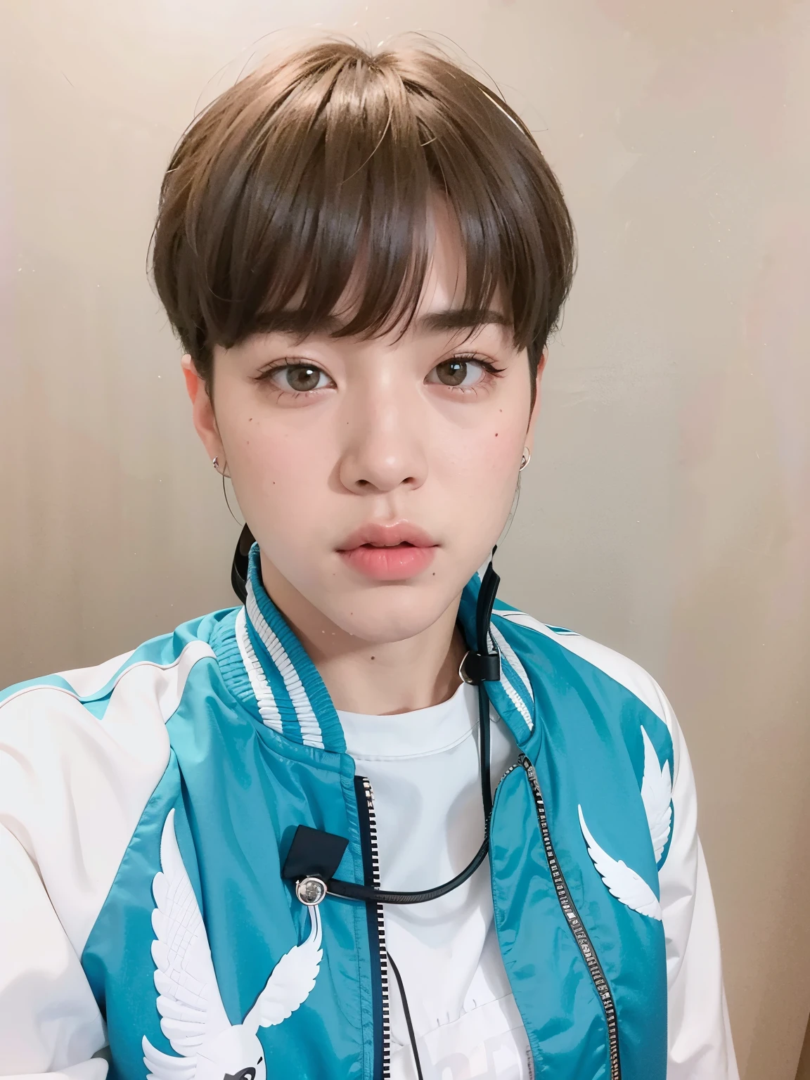 hay un joven con una chaqueta azul y un estetoscopio, Jimin\los labios carnosos, park Jimin, Jimin, Jimin\la nariz griega, accurate Jimin face, Jimin\his right eyelid is swollen, retrato de jossi de blackpink, Jung Jaehyun, hyung tae, Con pelo corto, foto de perfil en la cabeza, cuchilla del grupo de drenaje