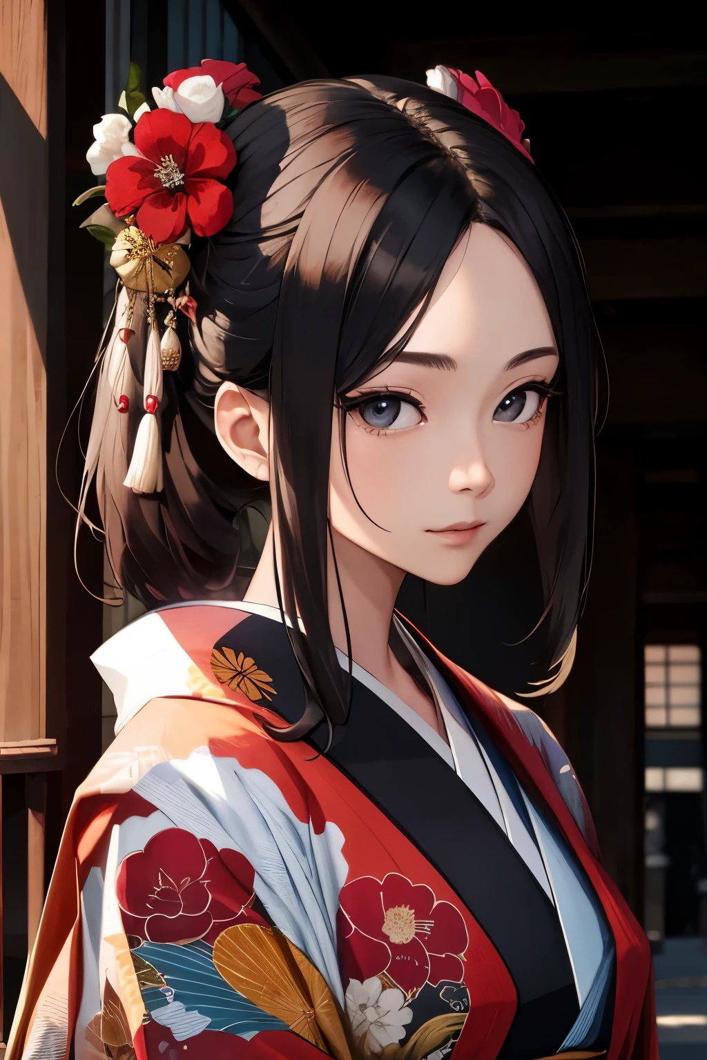 ((highest quality)), ((masterpiece)), (be familiar with), perfect face,,Beauty,fantasy,Japan,古都の背景の中にいるBeauty,kimono

