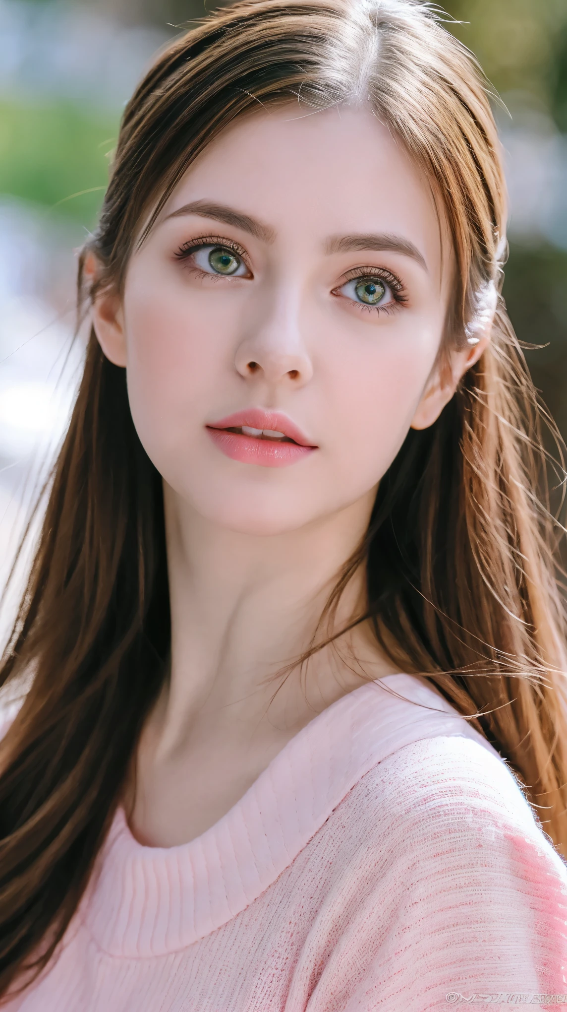 Photos of Ukrainian women. Fits the face. 25 years old, sharp chin, Raw photo, masutepiece, extremely detailed photo, Digital SLR, Photorealistic 3.9, Ultra High Resolution, of the highest quality, Pink lips, Perfect makeup, Big, Bright green eyes, white