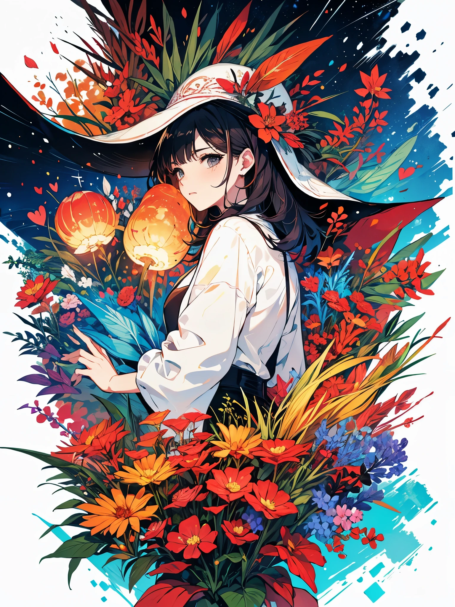 (melhor qualidade, obra de arte), 1 garota, Pose, particles, vento, flores de cerejeira, tronco, fundo simples, looking at the audience, loiro, Milky Way, aesthetics, corpo inteiro, bunda grande, thick muscle body