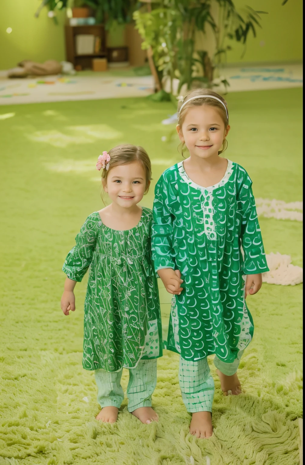 Two kids in a living room, bright room, soft carpet on the ground, kids