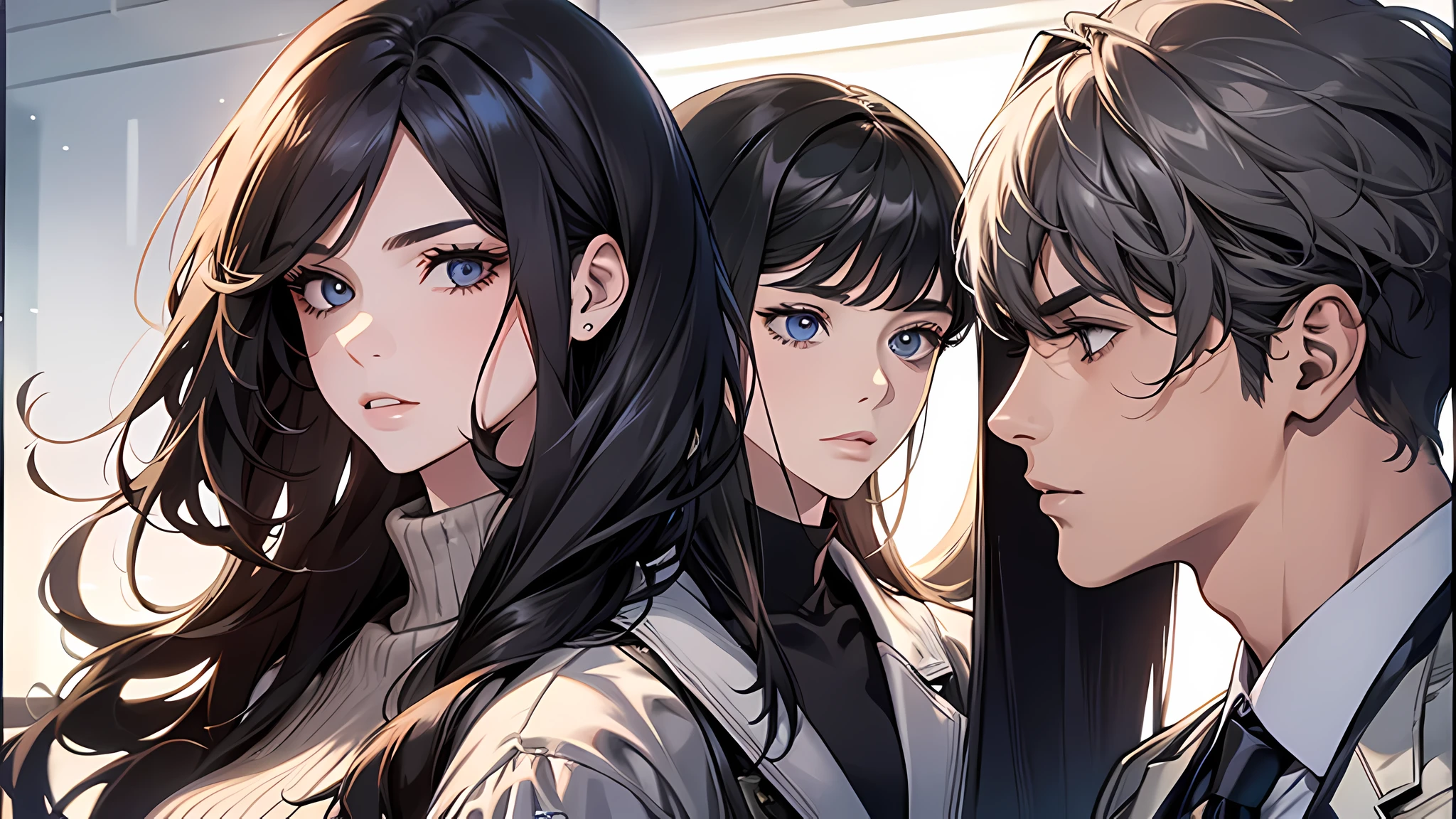 1 man, 3 women, detailed face