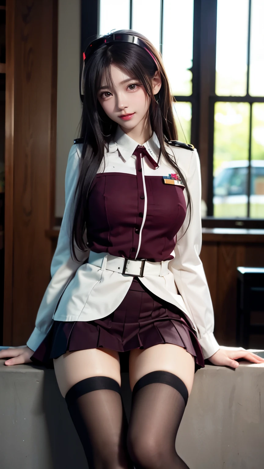 star、Supermodel、Perfect build、Muchimuchi、Three girls are looking at the viewer、girl、、Thighhighs、beautiful feet、、cyber punk、headphone、gentle smile、seen by girls、Innocent face、Military Uniform Lolita