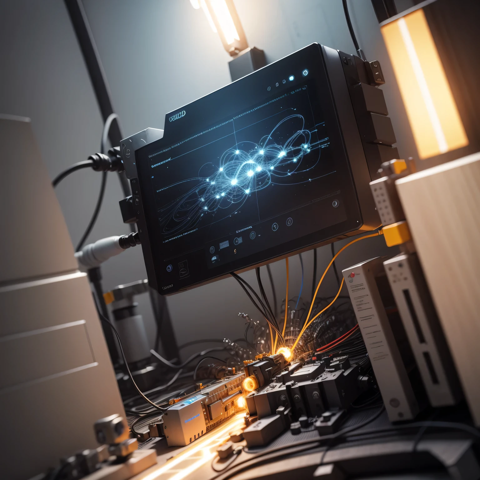 3D model of a neural network with fiber optics and optical data movement