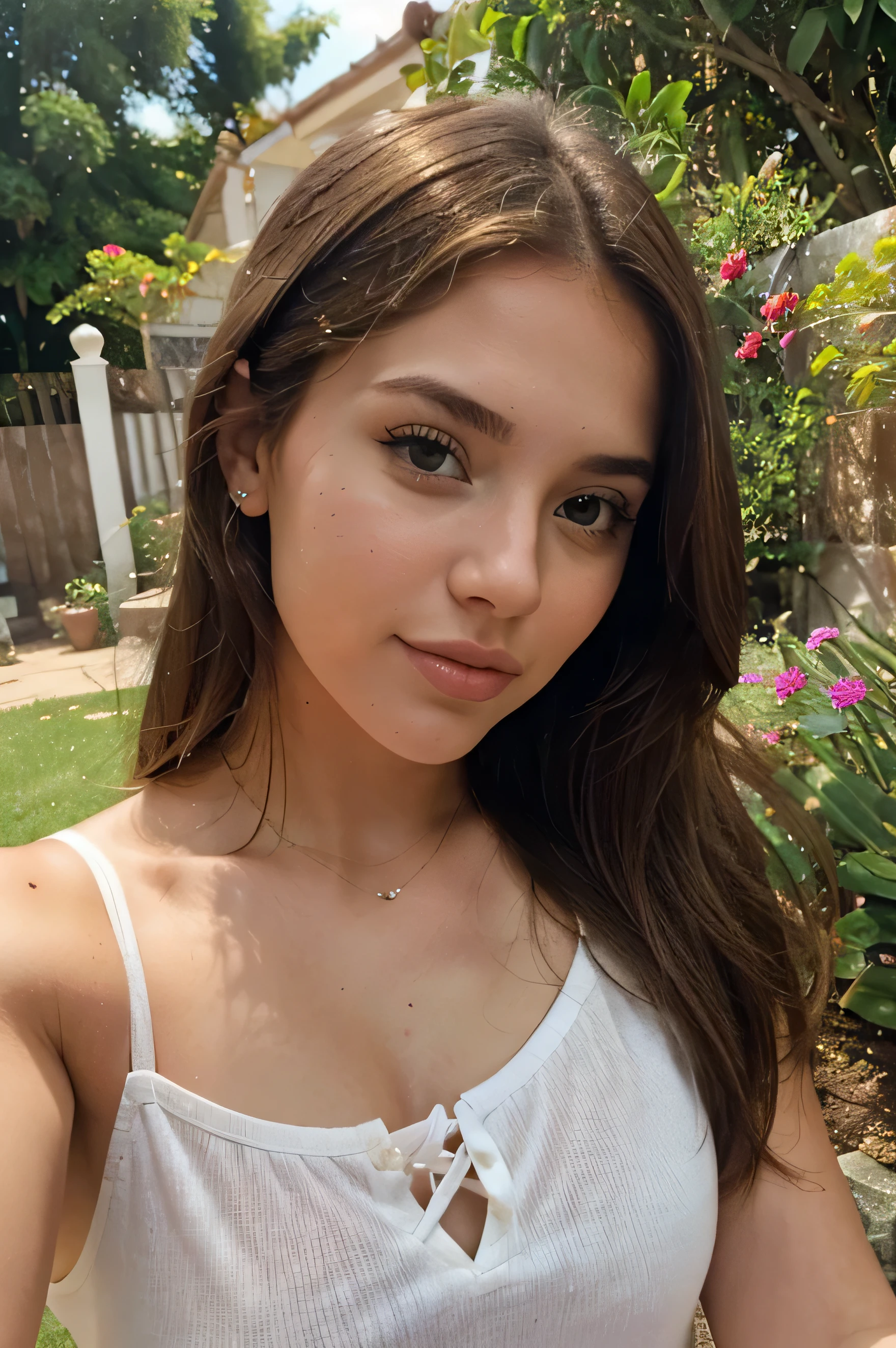 rubia,22 years,chica de instagram,Hermosa,en el jardin,autofoto,Blusa blanca,By the chestnut