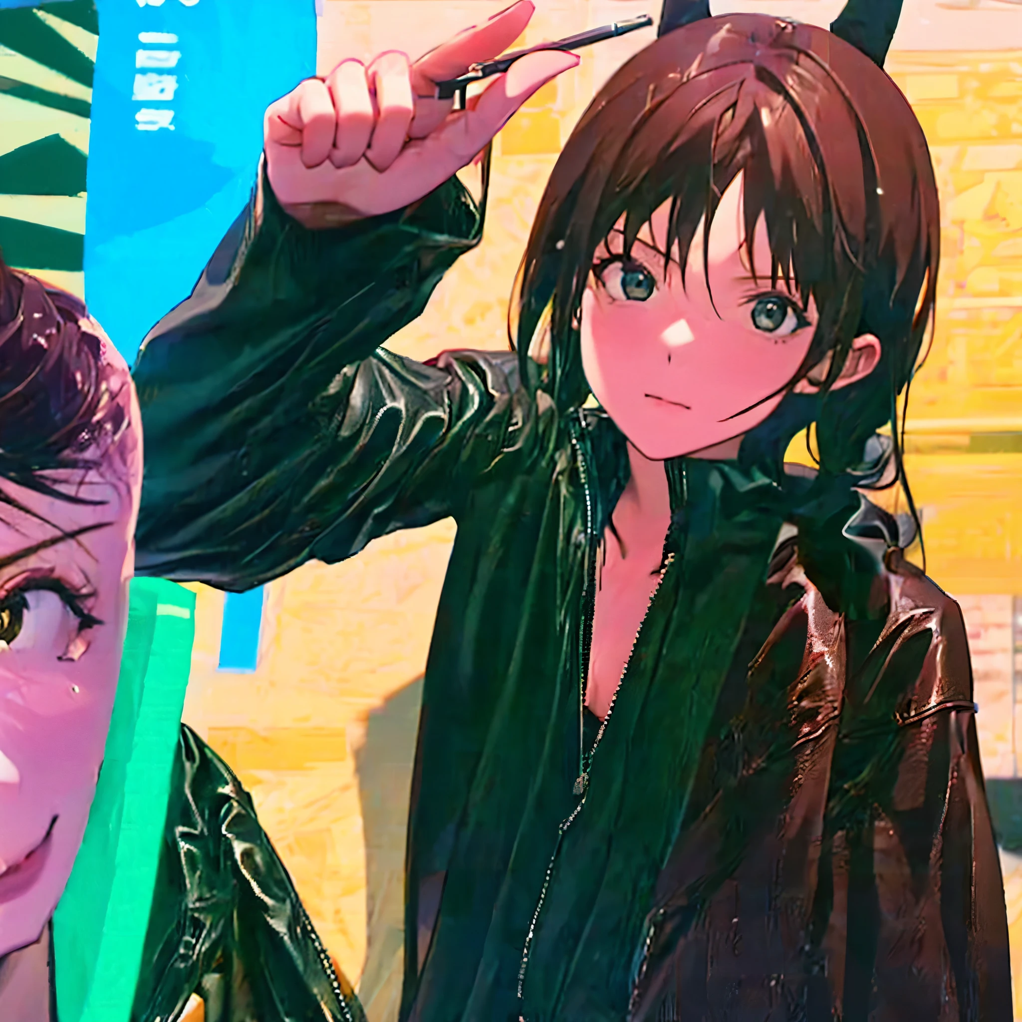 Female bank robber in a leather one piece outfit