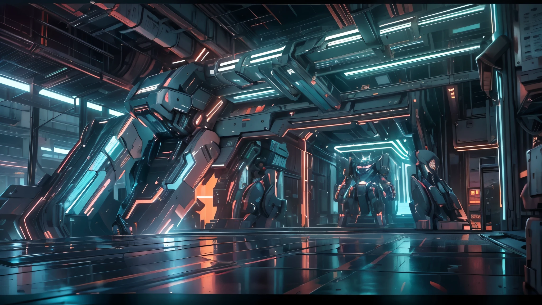 A huge mechanical platform，glowing neon lights,  ( global illumination, Ray tracing, human development report, Unreal rendering,Reasonable design, high detail, masterpiece, best quality, ultra high definition, Beijing_Zagu_Mecha