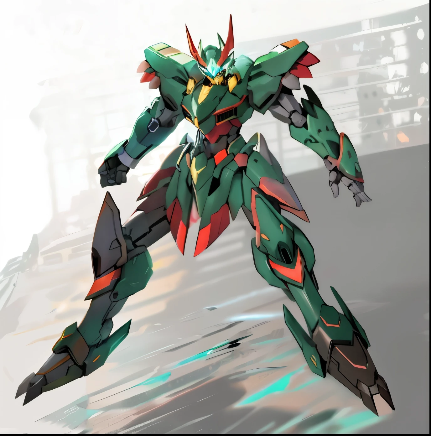 picture, strong line art, line art behavior hd, sharp lines, , bold lines,  clean lines艺术, Cool mech style, Armored core style mech, clean lines, Anime large mecha, Barbatos Gundam，Dark green armor，Rich colors