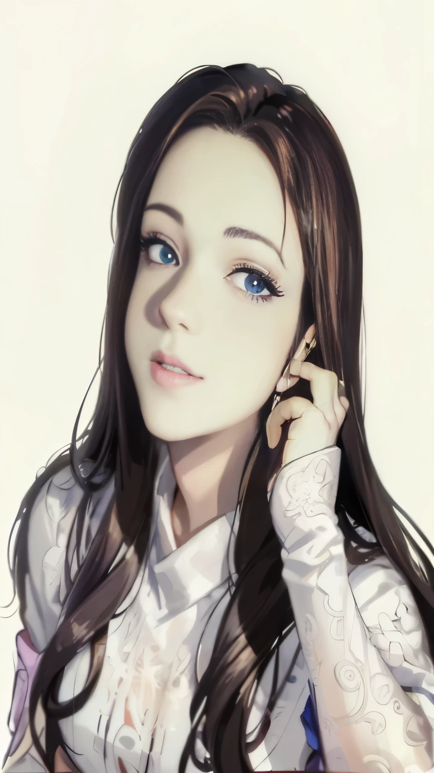 Anime girl with long hair and a white shirt is talking on a mobile phone, Detailed portrait of anime girl, beautiful anime portrait, digital manga art, beautiful drawing style, beautiful line drawing, cute detailed digital art, beautiful anime girl, beautiful digital art, beautiful anime woman, beautiful digital illustrations, digital anime illustration, Beautiful and gorgeous digital art, portrait anime girl, beautiful anime face