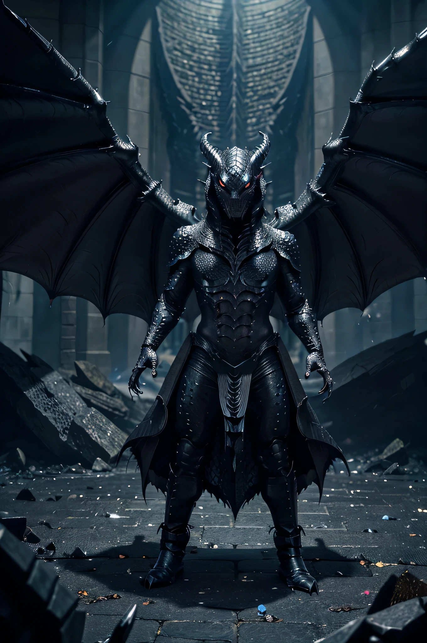 A black dragon with iridescent scales that absorb the light around it, your outstretched wings are imposing, looking like shadows that reach out to swallow the sky. Its massive form is covered in scales that resemble black steel tempered by the hottest flames of the abyss... Seus olhos, perfurando como brasas ardentes, shine with ancient and malevolent intelligence, enquanto suas presas afiadas brilham com veneno mortal. This dragon exudes an aura of dark power, emanating a sinister presence that even the bravest tremble in fear around. It&#39;s the epitome of terror incarnate, uma criatura digna dos pesadelos mais profundos do subconsciente humano