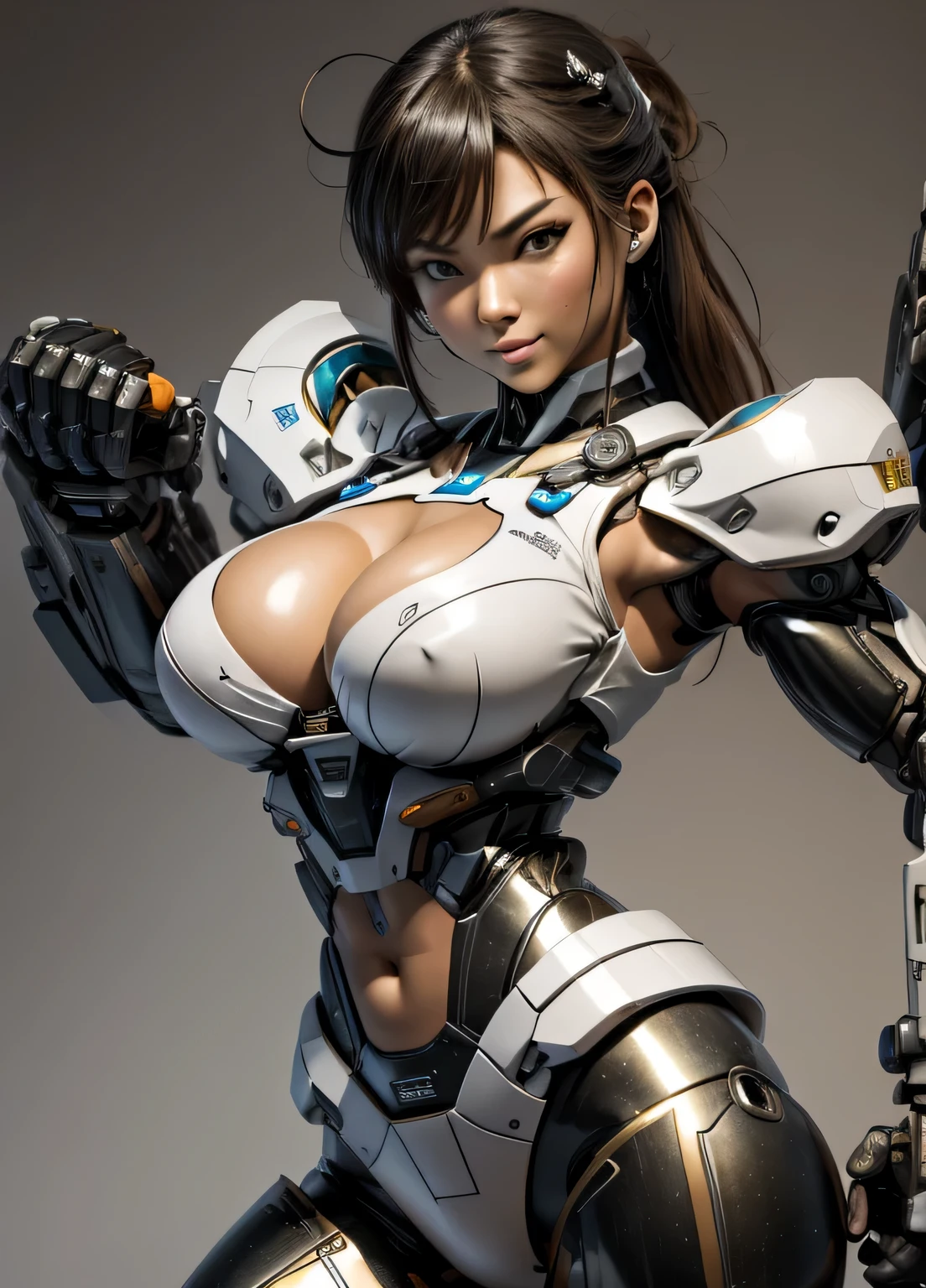 rough skin, Super detailed, advanced details, high quality, 最high quality, High resolution, 1080P, hard disk, beautiful,(cyborg),(Missiles from the chest),(Machine gun from both hands),beautifulcyborgの女性,メカcyborg少女,battle mode,Mecha body girl,彼女は武器を持ったバトルcyborgメカを身に着けています,full body shot、luscious lips, (smoky eye makeup:0.85), (big and full breasts:1.5),