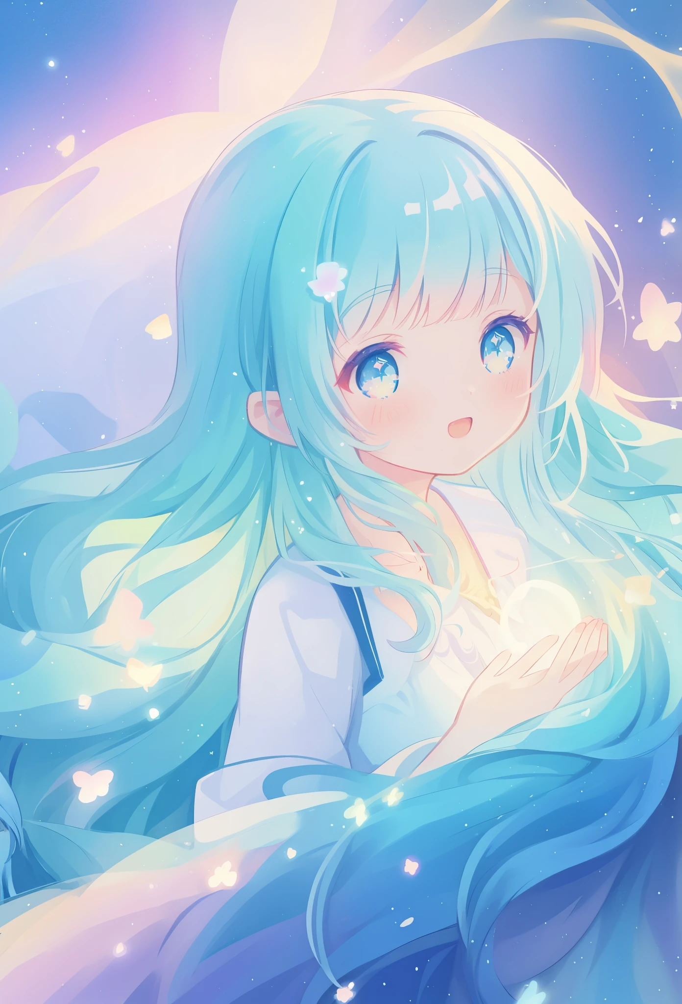 beautiful anime girl, portrait, vibrant pastel colors, (colorful), magical lights, long flowing colorful hair, inspired by Glen Keane, inspired by Lois van Baarle, disney art style, by Lois van Baarle, glowing aura around her, by Glen Keane, jen bartel, glowing lights! digital painting, flowing glowing hair, glowing flowing hair, beautiful digital illustration, fantasia background, whimsical, magical, fantasy, beautiful face, ((masterpiece, best quality)), intricate details, highly detailed, sharp focus, 8k resolution, sparkling detailed eyes, liquid watercolor
