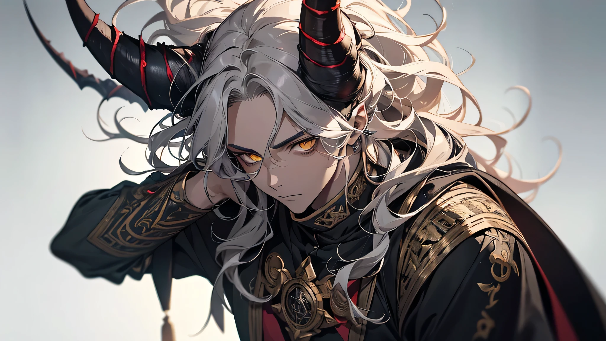 beste-Qualit, tmasterpiece, extra high resolution, Detailed, realisti, 独奏, The Man with the Gray Skin, demon, A devil with horns and curls that grow out of his forehead, red skin, Yellow eyes, tiefling, Devil's Tail, Gray skin color,without wings, in full height, D&D, Horror \(subject\), Dark Fantasy, Depth of field, non-human,(Ultra-detailed:1.3), Finely detailed, Ultra-detailed, (dynamicpose:1.0),(centered, scale to fit the dimensions, the rule of thirds), hight resolution, sharp-focus,(Ultra Detailed, Extremely detailed),(Photorealistic works of art:1.37),(extremely detailed CG unity 8k wallpaper),(((bright colours, A striking theme))),(Intricate),(Masterpiece),(Best Quality).