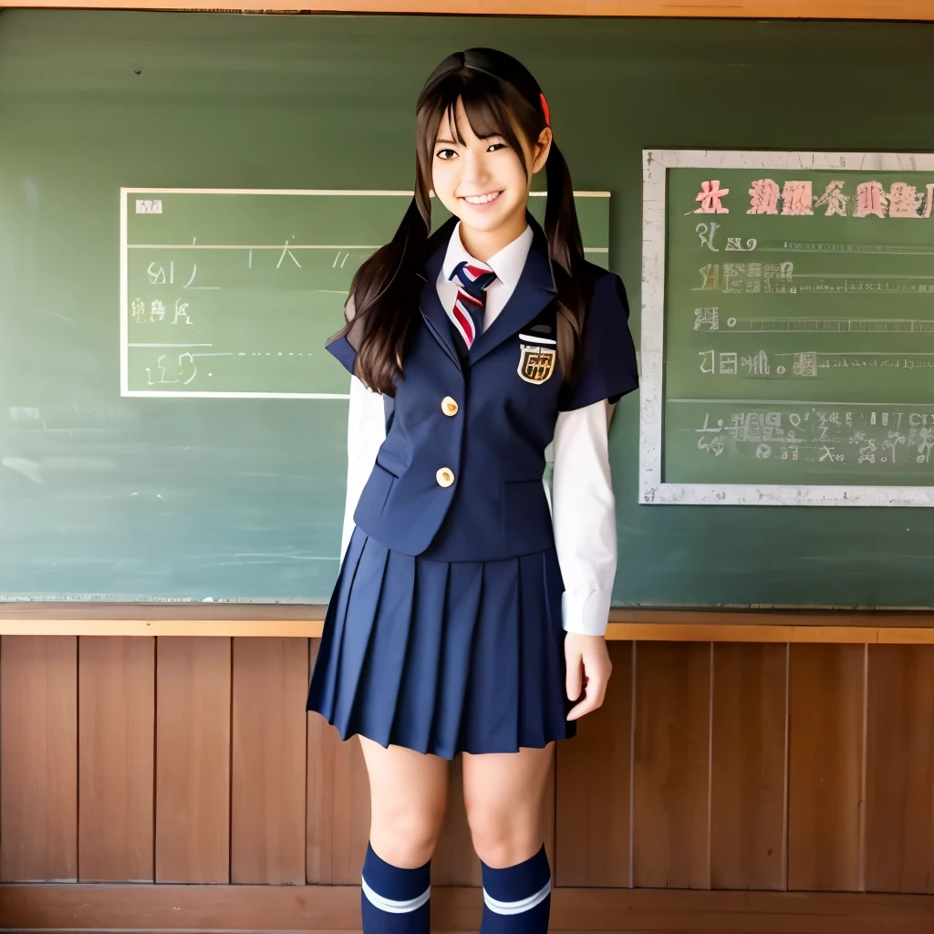 
full body photo、smile、fun、uniform、Japanese、highschool、classroom
