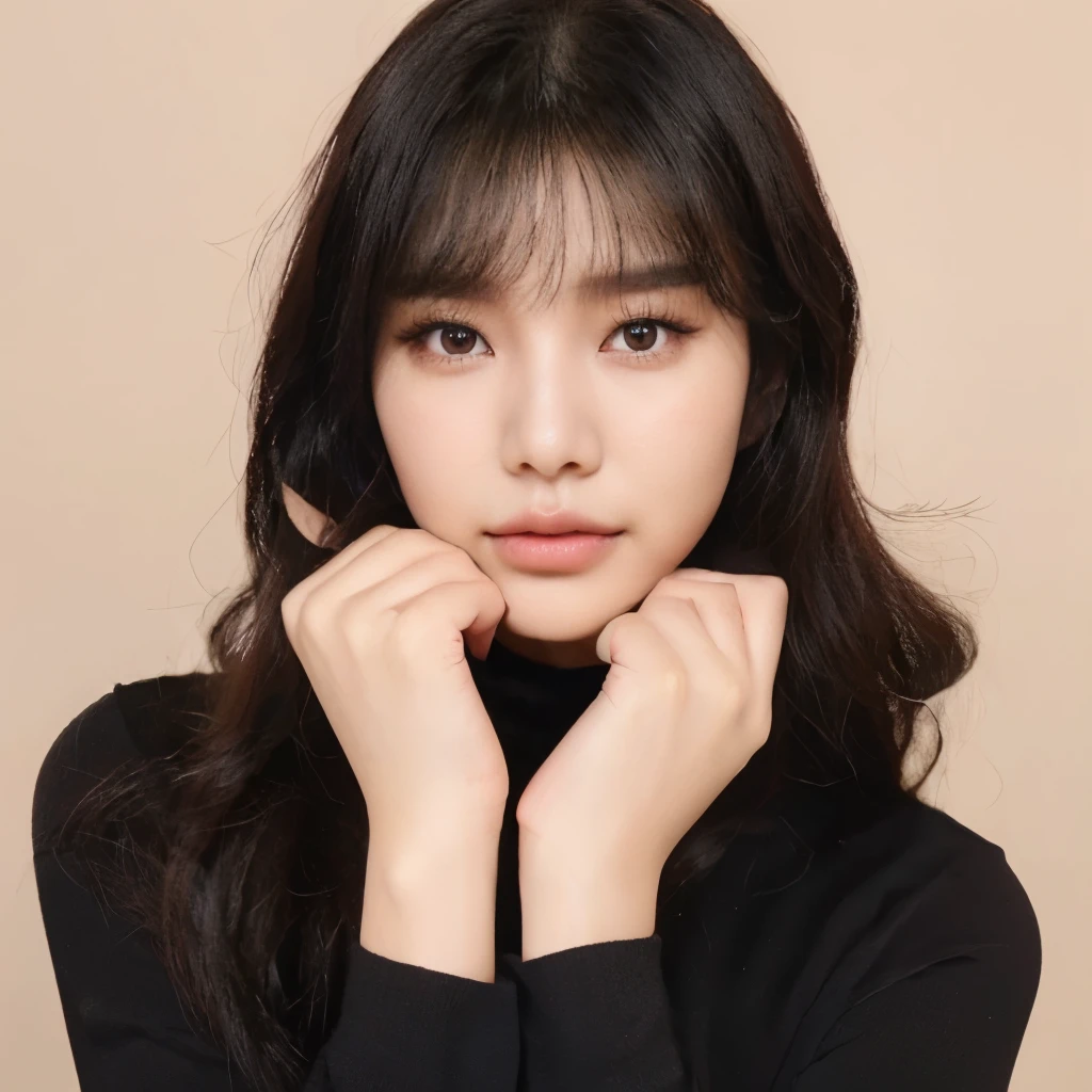 a woman with long black hair and a black turtle neck sweater, gorgeous young korean woman, beautiful young korean woman, beautiful south korean woman, young adorable korean face, popular korean makeup, cute korean actress, lee ji-eun, lee ji - eun, she has black hair with bangs, popular south korean makeup, jinyoung shin, jaeyeon nam, bae suzy