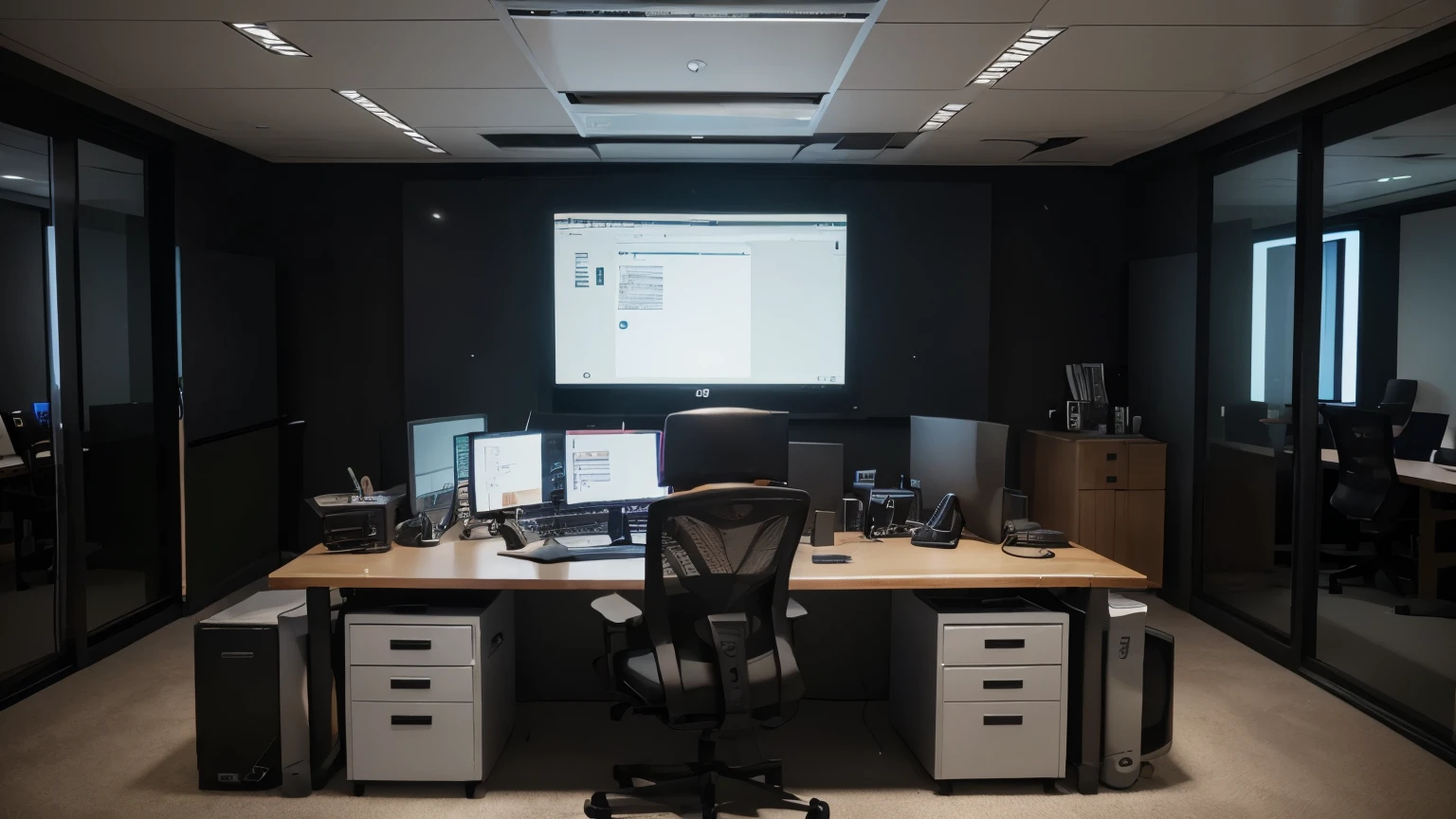 Create a visually compelling and detailed 3D realistic image that encapsulates the vibrant and innovative essence of a multimedia developer's workspace. This scene should vividly portray a modern desk setup, adorned with multiple high-resolution computer monitors, each displaying an array of multimedia projects in progress—ranging from intricate video editing sequences and sophisticated graphic design layouts to advanced web development interfaces. Surrounding the central workstation, essential tools of the trade, such as a state-of-the-art digital drawing tablet, professional-grade headphones for precise audio editing, and a high-definition camera for content creation, should be prominently featured. The overall atmosphere of the workspace must be a testament to the fusion of technology and creativity that defines a multimedia developer's domain, with software interfaces, coding environments, and graphical elements blending seamlessly. Special attention should be paid to the ambient lighting, crafted to accentuate the workspace's cutting-edge, productive vibe, while subtly highlighting the meticulous attention to detail and the creative spirit that drives multimedia development.