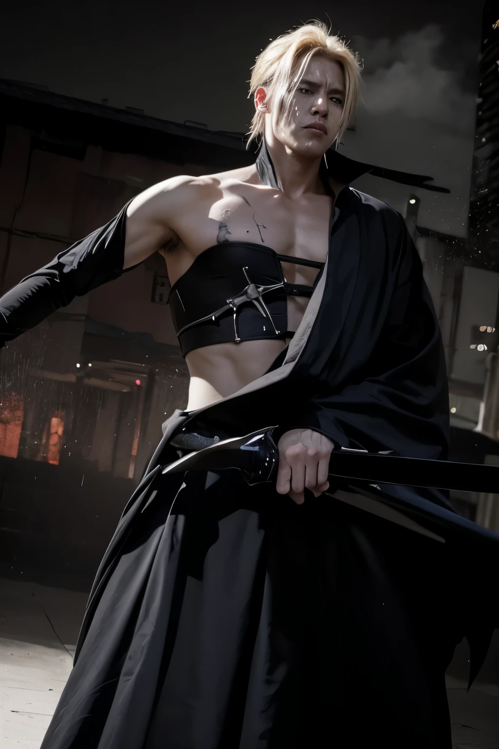a close up of a person in a black robe holding a sword, bleach manga style, shinigami, ichigo kurosaki, anime wallaper, the reaper as a scary, the grim reapper, real life, realistic 