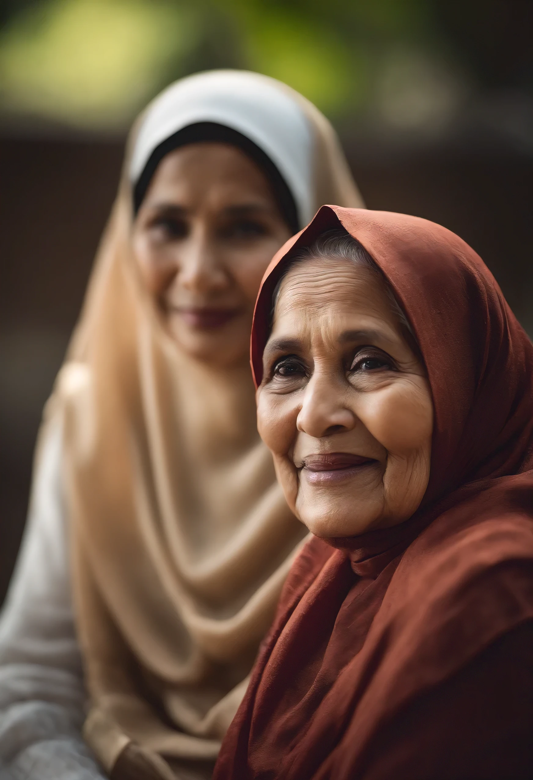 professional photograph, family photoshoot 4 indonesian poeple, three of old woman indonesia 60 years old,wearing hijab, an old man indonesia 65 years old, wearing muslim cloth , cinematic lighting, 1DX Mark III, Canon EF 85mm f/1.4 L IS USM Lense,shutter speed 1/125, aperture f/11.0, ISO 100, 8k, HD, cinematography,photorealistic, epic composition, cinematic, color grading, depth of field,hyper-detailed, cinematic, editorial photography, photoshoot, super-resolution