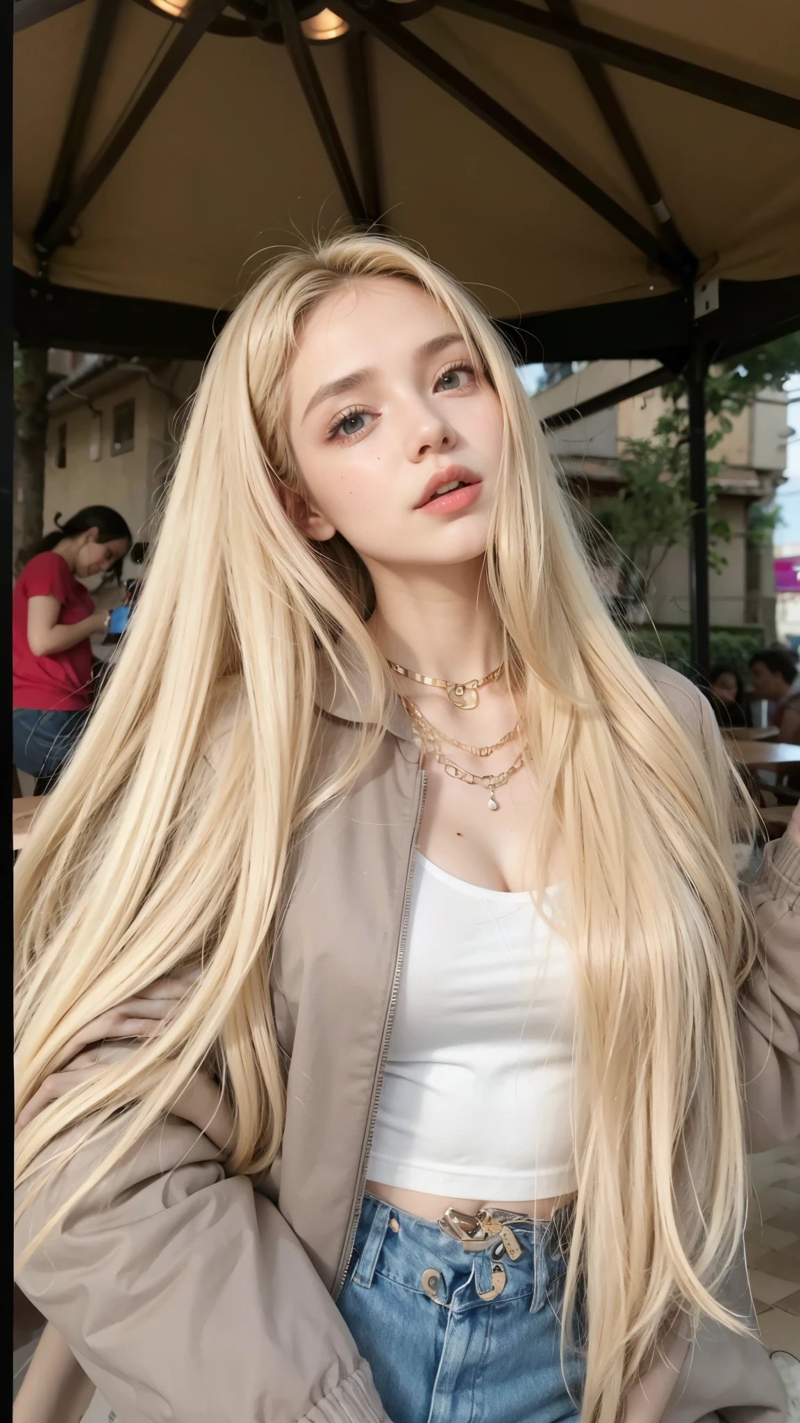 mulher loira com cabelo comprido e um colar em frente a uma mesa, absurdly cabelo loiro longo, cabelo loiro extremamente longo e grosso, with very cabelo loiro longo, Yelena Belova, com longos cabelos loiros, cabelo loiro longo and large eyes, Anna Nikonova aka Newmilky, cabelo louro comprido e liso, glorioso cabelo loiro longo, cabelo loiro longo