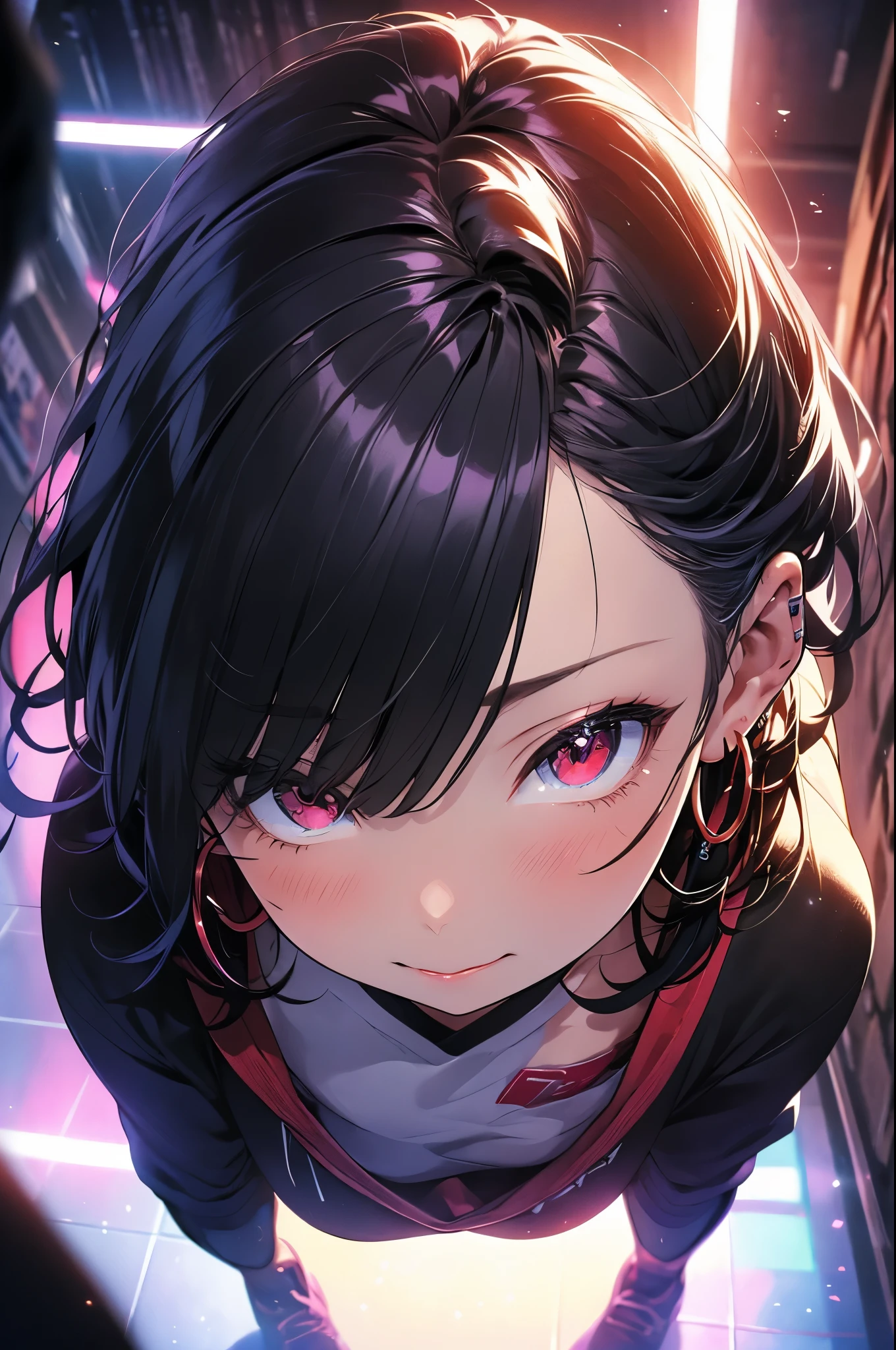(high quality, 8k, 4K, High Contrast, masterpiece:1.2, 最high quality, Best aesthetics),low angle shot, ((1 female)),((Sucking a man's penis:1.5)), ((Background in a dark room:1.3)),((Flat Color)),High Contrast, Contrasting colors, , Pale pink and blue lighting,Small nipples,Black Hair, Red eyes, Thin pubic hair,Realistic pubic hair, (Navy blue knee socks), Looking at the audience, (Cool look), Sleepy eyes, ((Short Hair)) , (Tied Hair), Small star-shaped earrings in both ears, bright eyeshadow, Mature face,necklace,small tits,On the bed