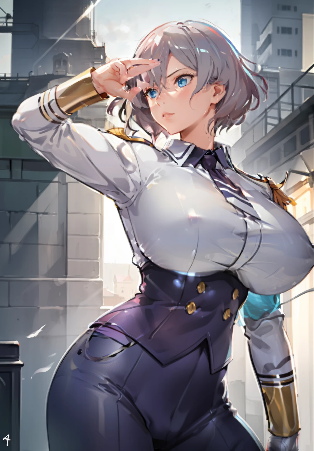 huge tits, busty, gray hair, blue eyes, detailed, masterpiece, best quality, 4K, HDR, castle, night, upperbody, emotionless, close up